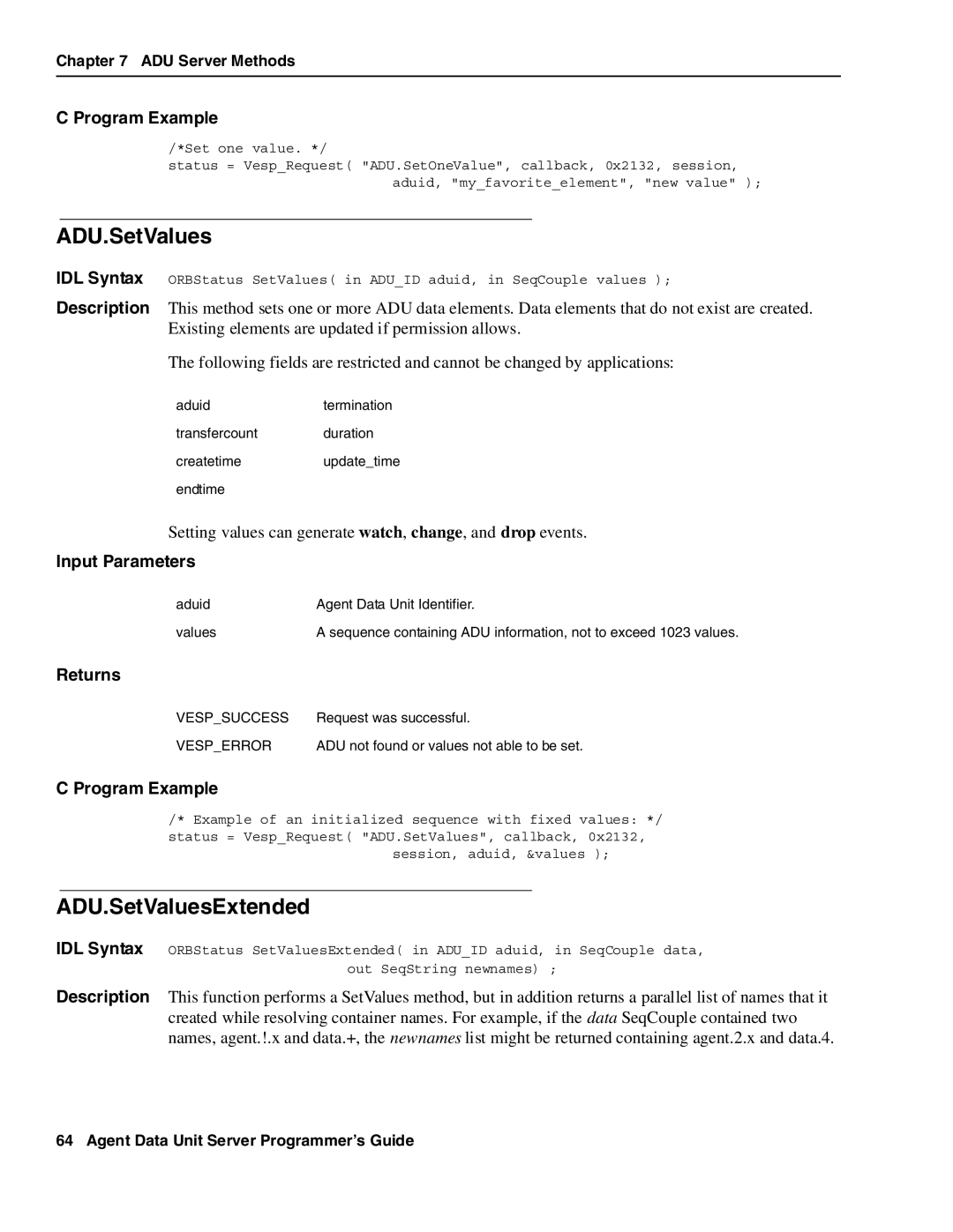 Avaya DXX-1015-01 manual ADU.SetValuesExtended 