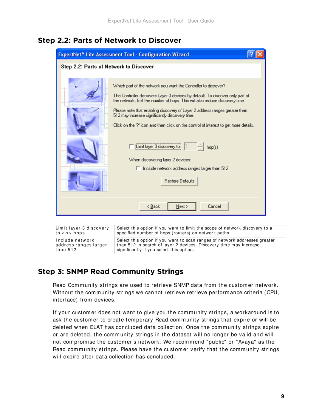 Avaya ELAT manual Parts of Network to Discover, Snmp Read Community Strings 