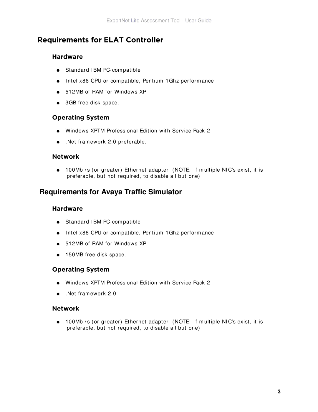 Avaya ELAT manual Requirements for Elat Controller, Requirements for Avaya Traffic Simulator 