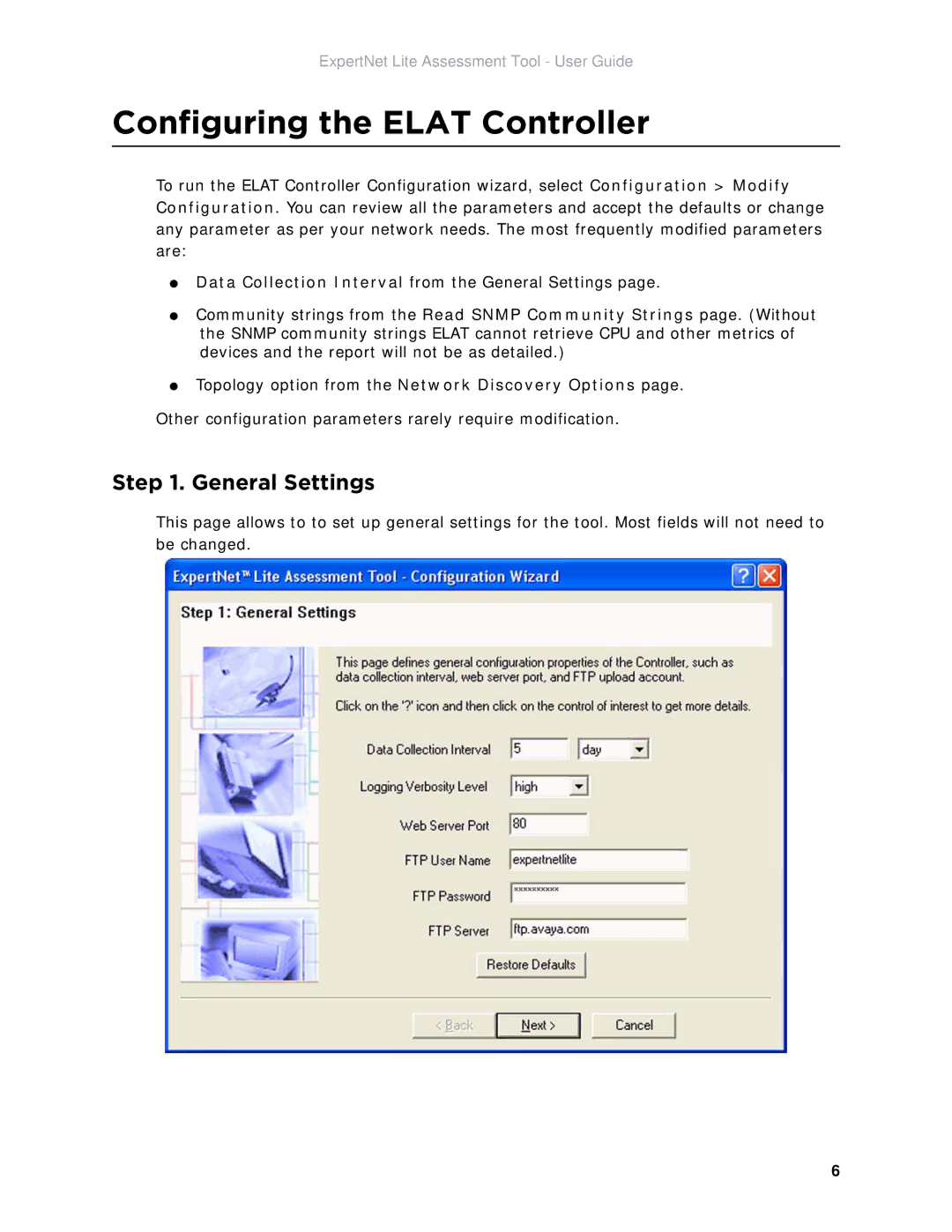 Avaya ELAT manual Configuring the Elat Controller, General Settings 