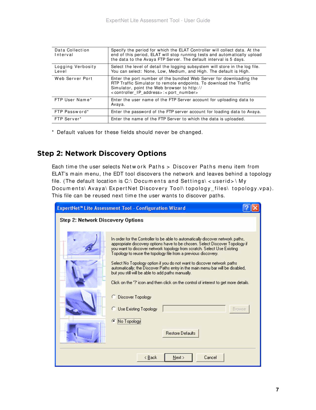 Avaya ELAT manual Network Discovery Options 