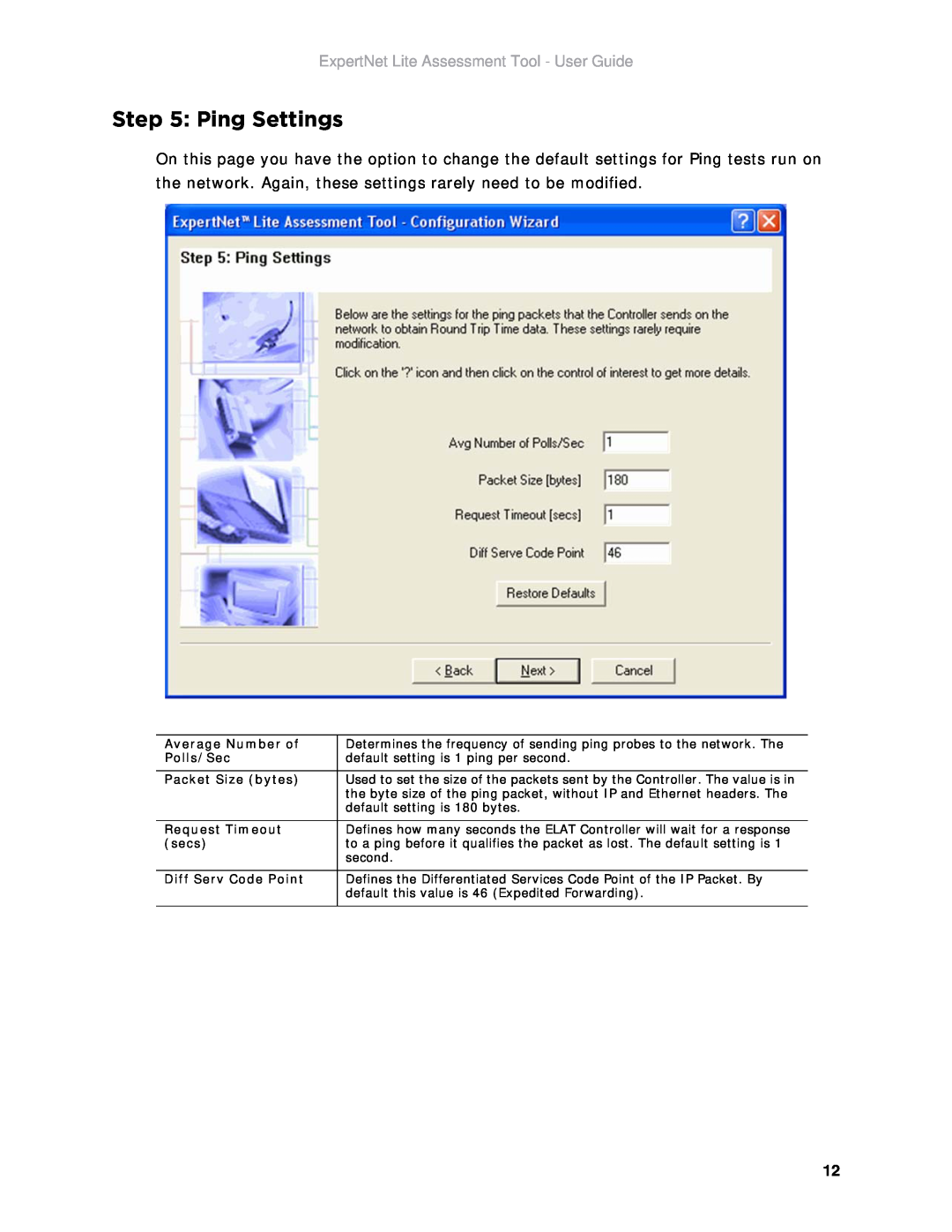 Avaya ELAT manual Ping Settings, ExpertNet Lite Assessment Tool - User Guide 