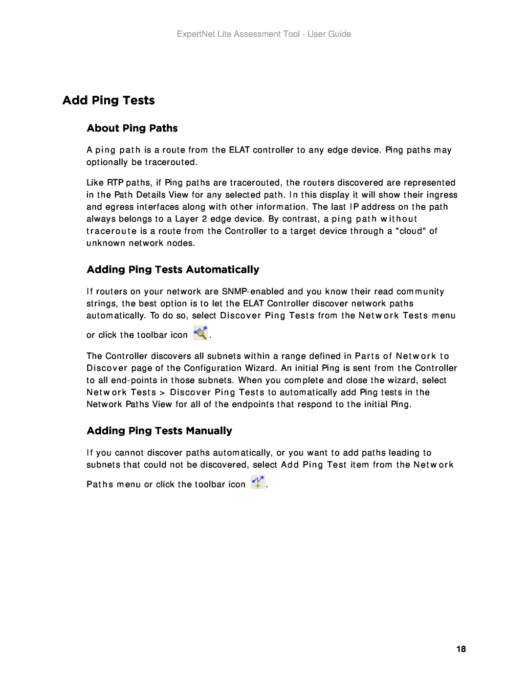 Avaya ELAT manual Add Ping Tests, About Ping Paths, Adding Ping Tests Automatically, Adding Ping Tests Manually 