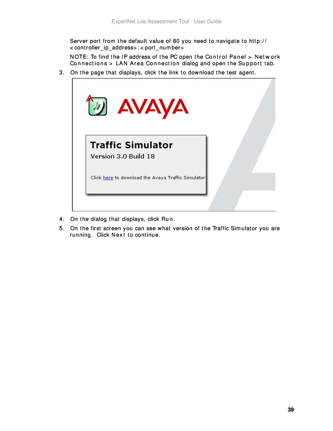 Avaya ELAT manual ExpertNet Lite Assessment Tool - User Guide, On the dialog that displays, click Run 