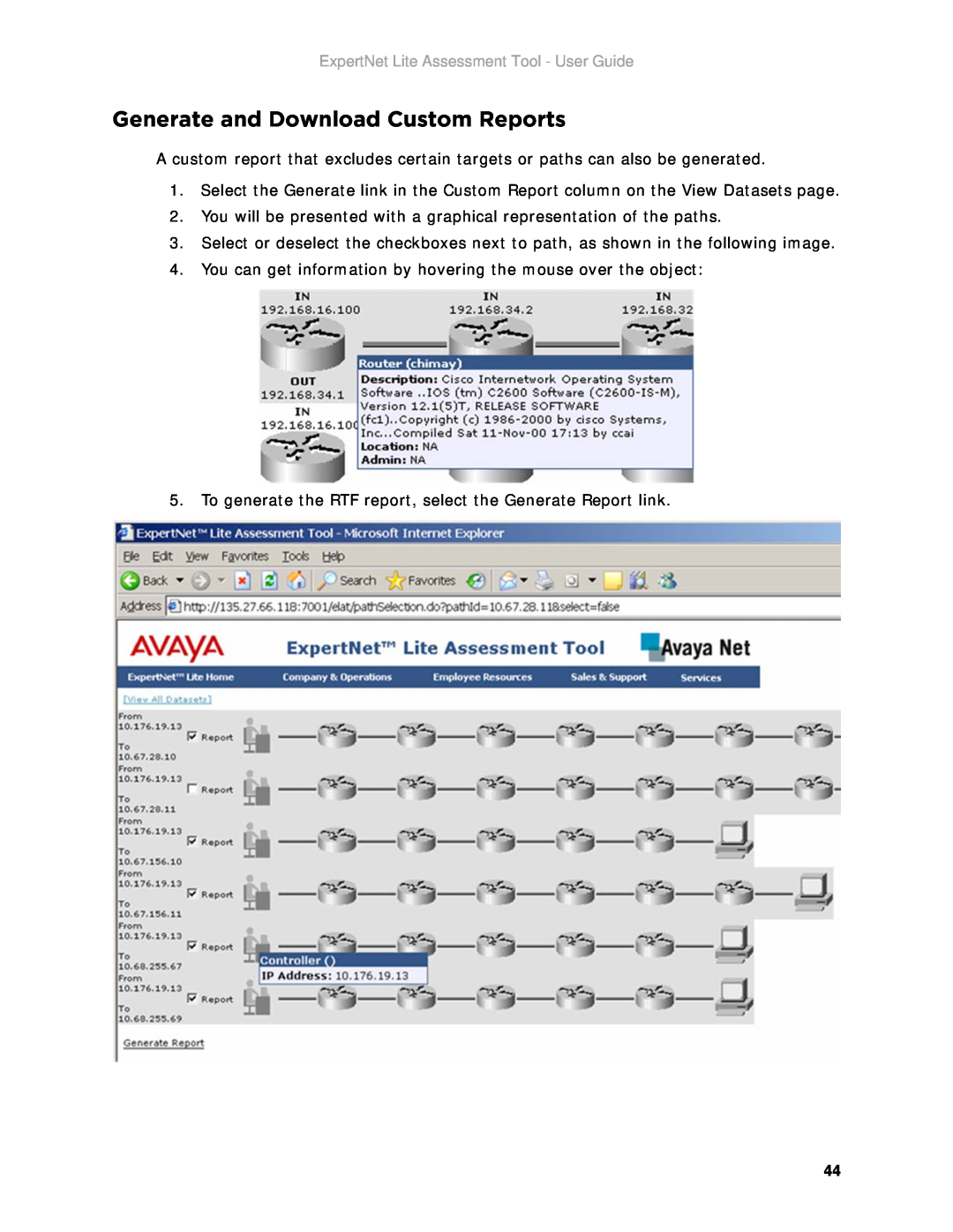 Avaya ELAT manual Generate and Download Custom Reports, ExpertNet Lite Assessment Tool - User Guide 
