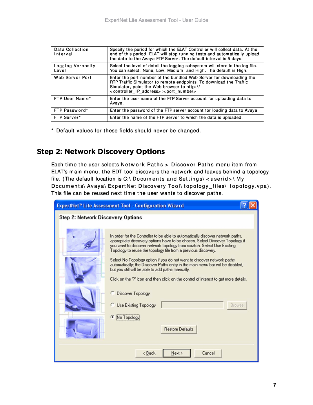Avaya ELAT manual Network Discovery Options, ExpertNet Lite Assessment Tool - User Guide 