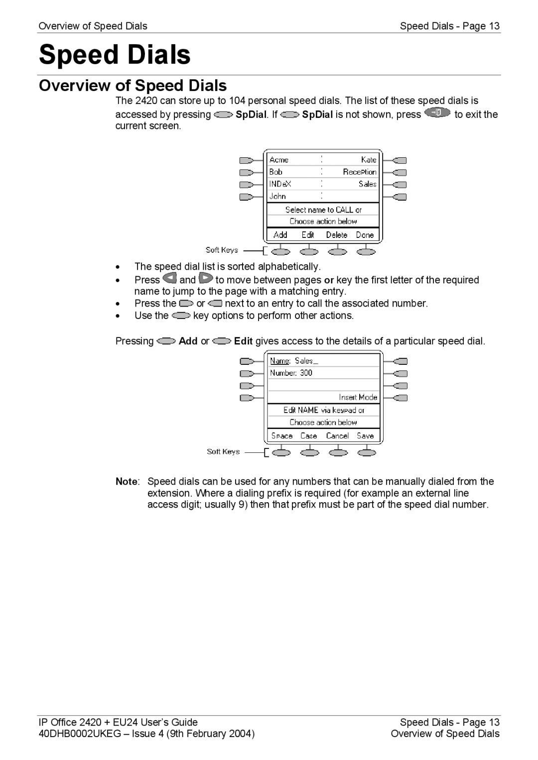 Avaya 2420, EU24 manual Overview of Speed Dials 