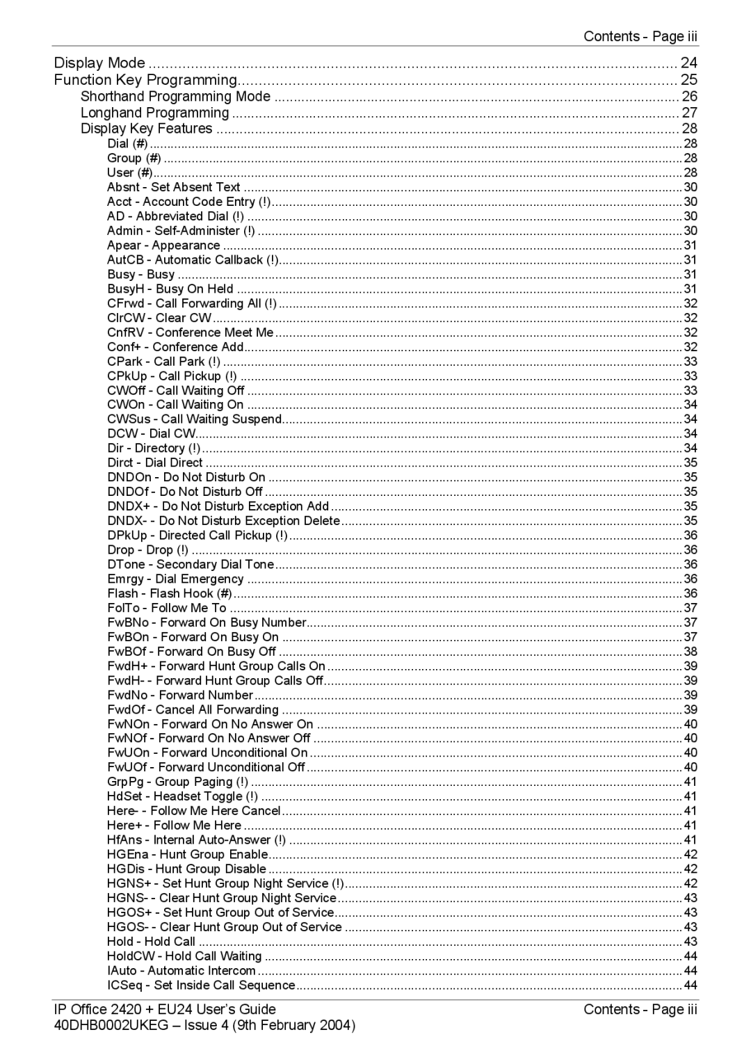 Avaya 2420, EU24 manual Contents 