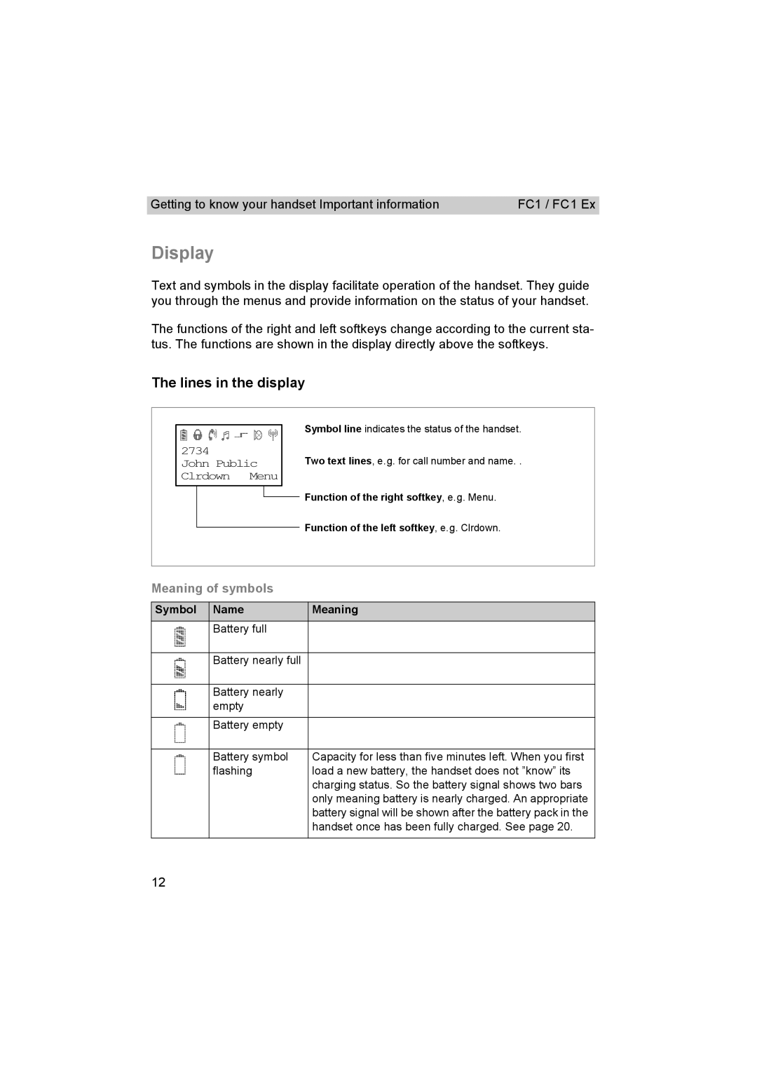 Avaya FC1 manual Display, Lines in the display 