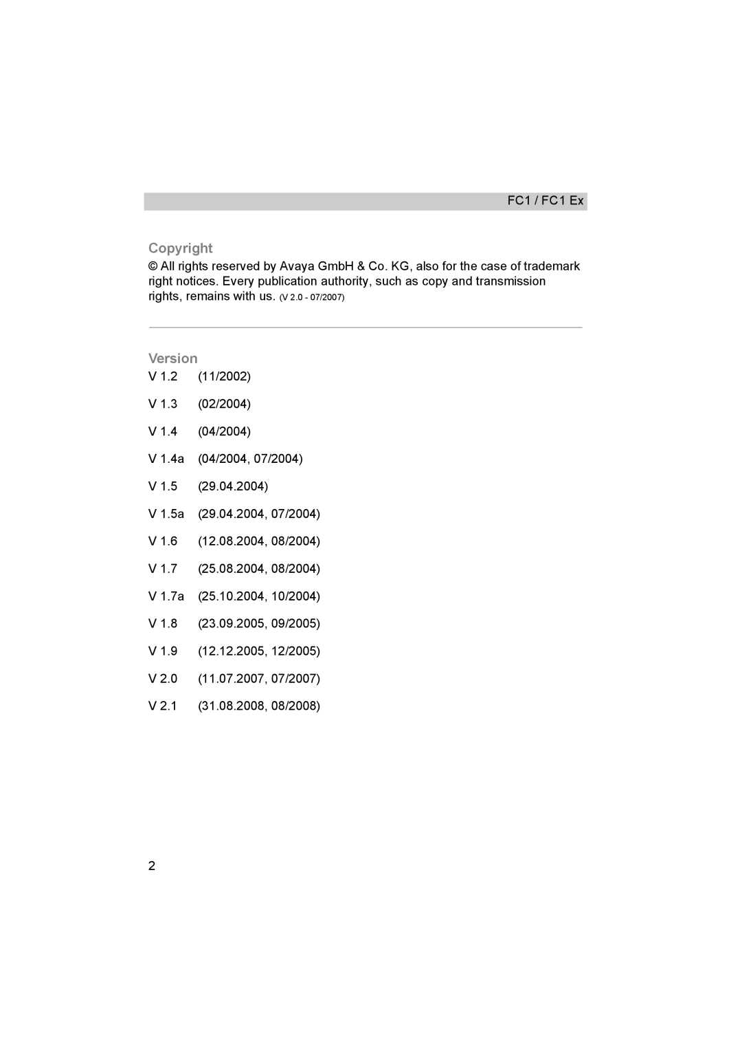 Avaya FC1 manual Copyright 