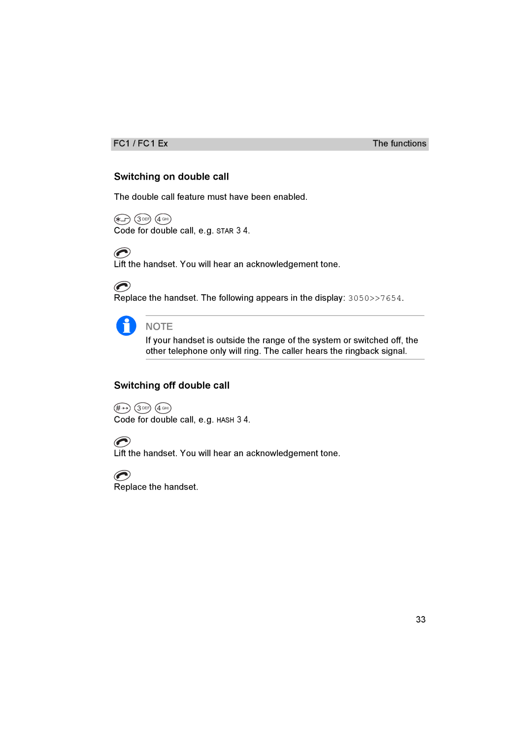 Avaya FC1 manual Switching on double call, Switching off double call 