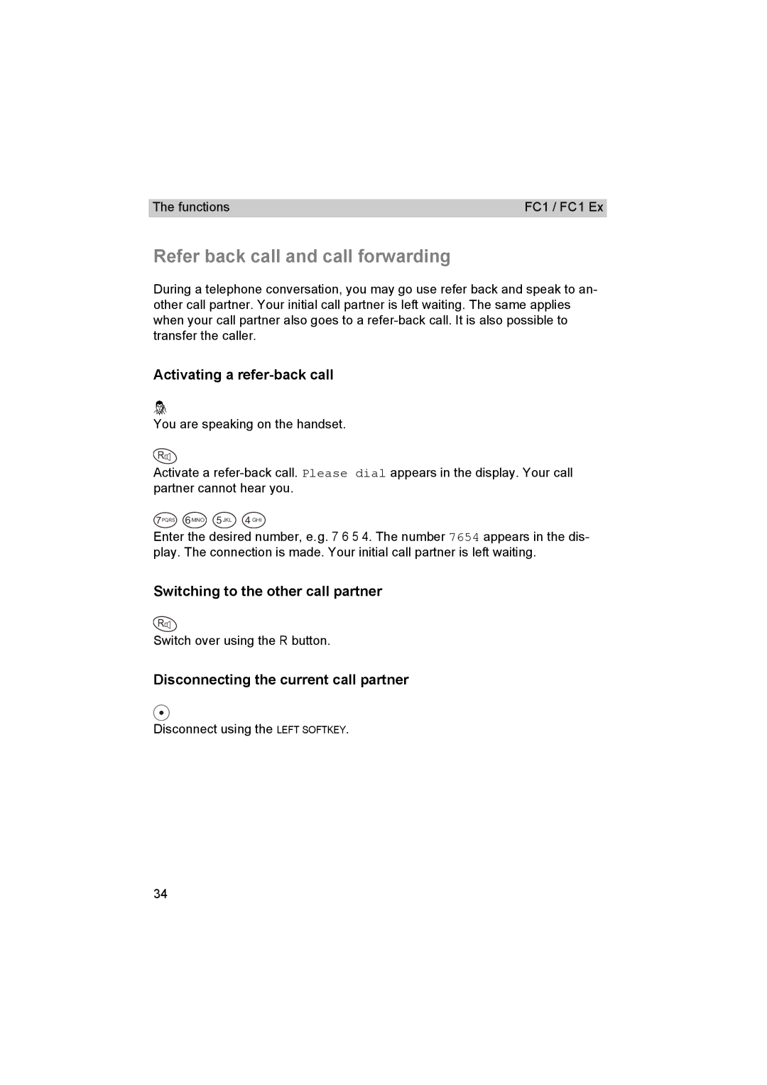 Avaya FC1 manual Refer back call and call forwarding, Activating a refer-back call, Switching to the other call partner 