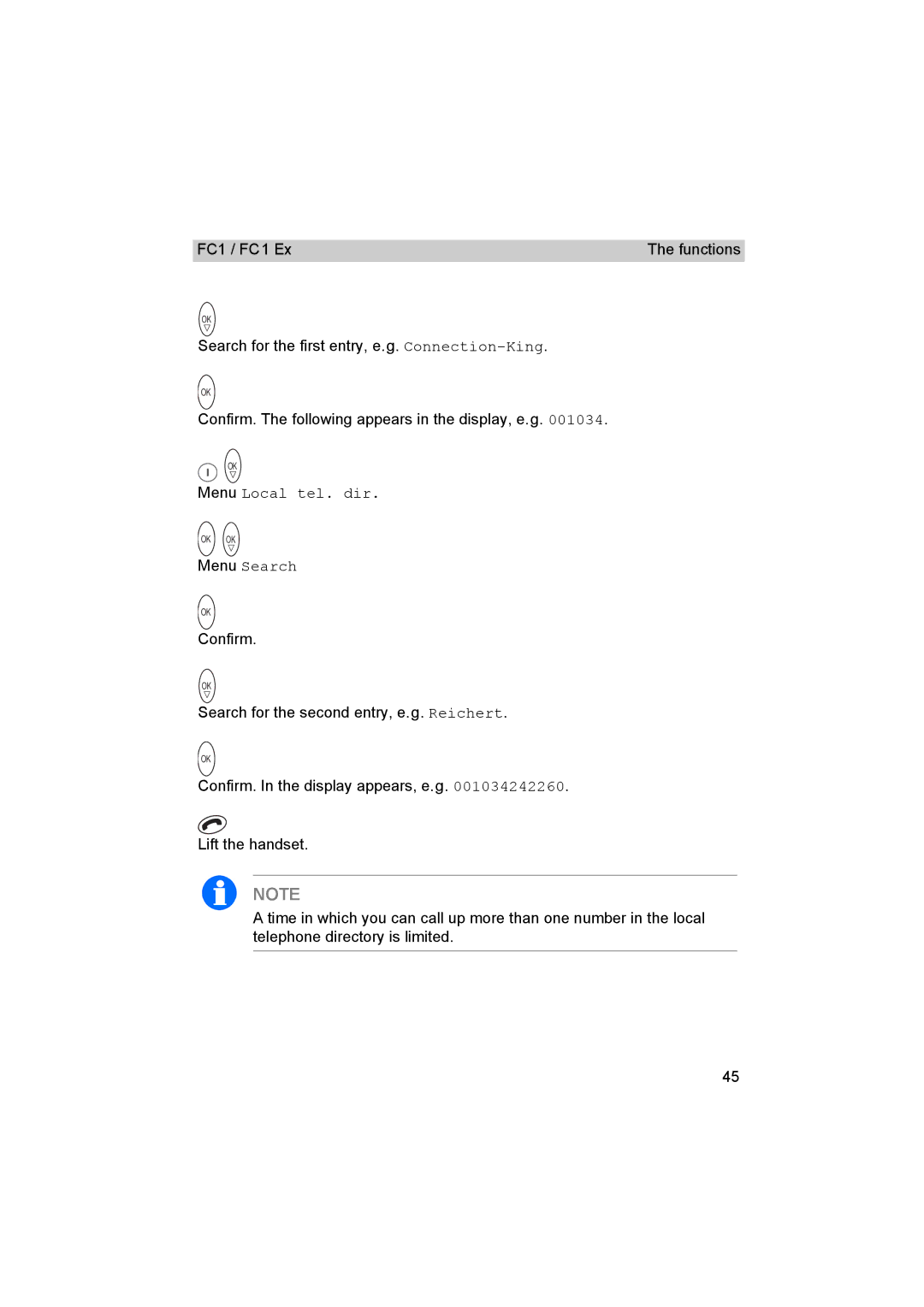 Avaya FC1 manual Menu Local tel. dir 