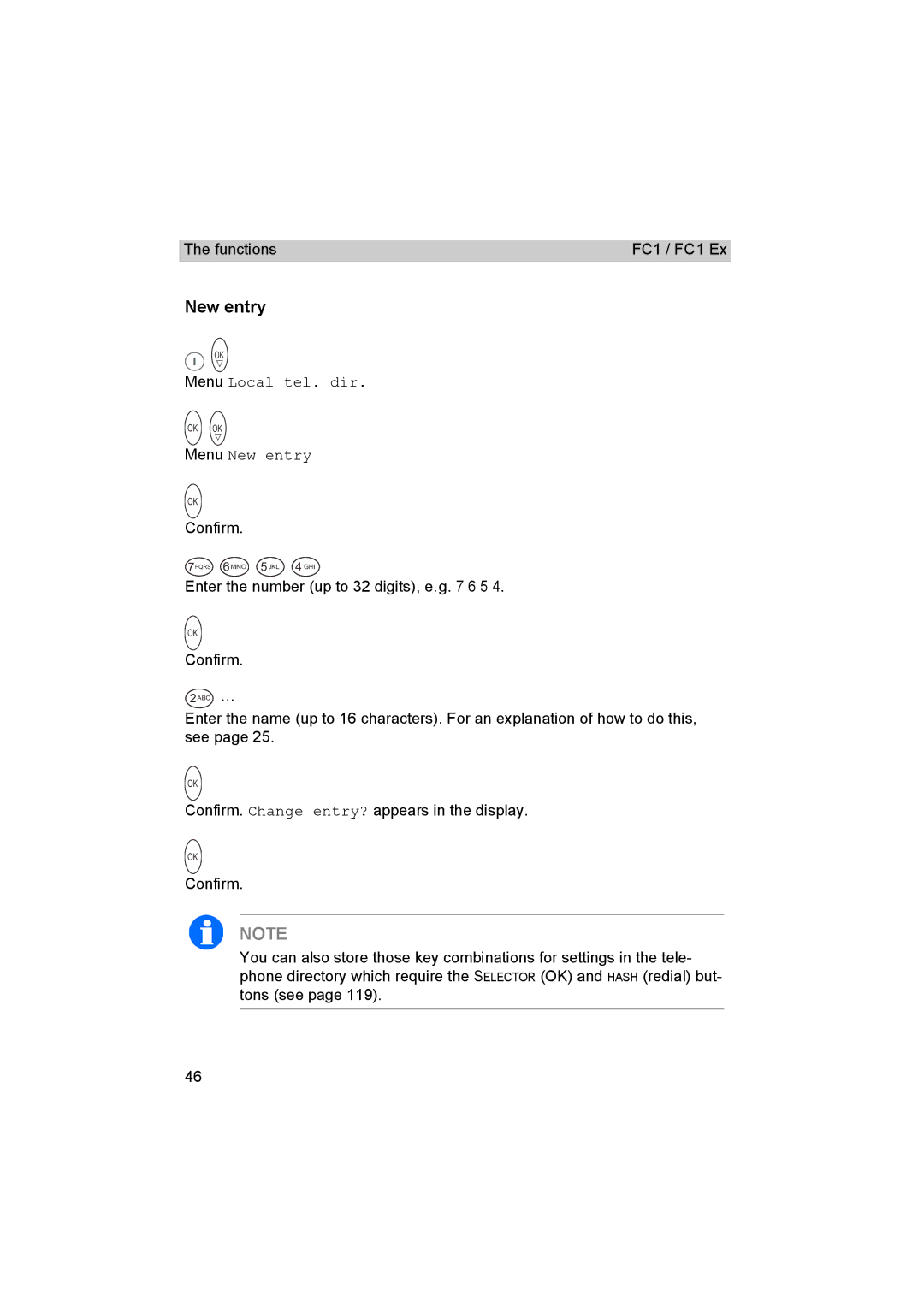 Avaya FC1 manual Menu New entry 