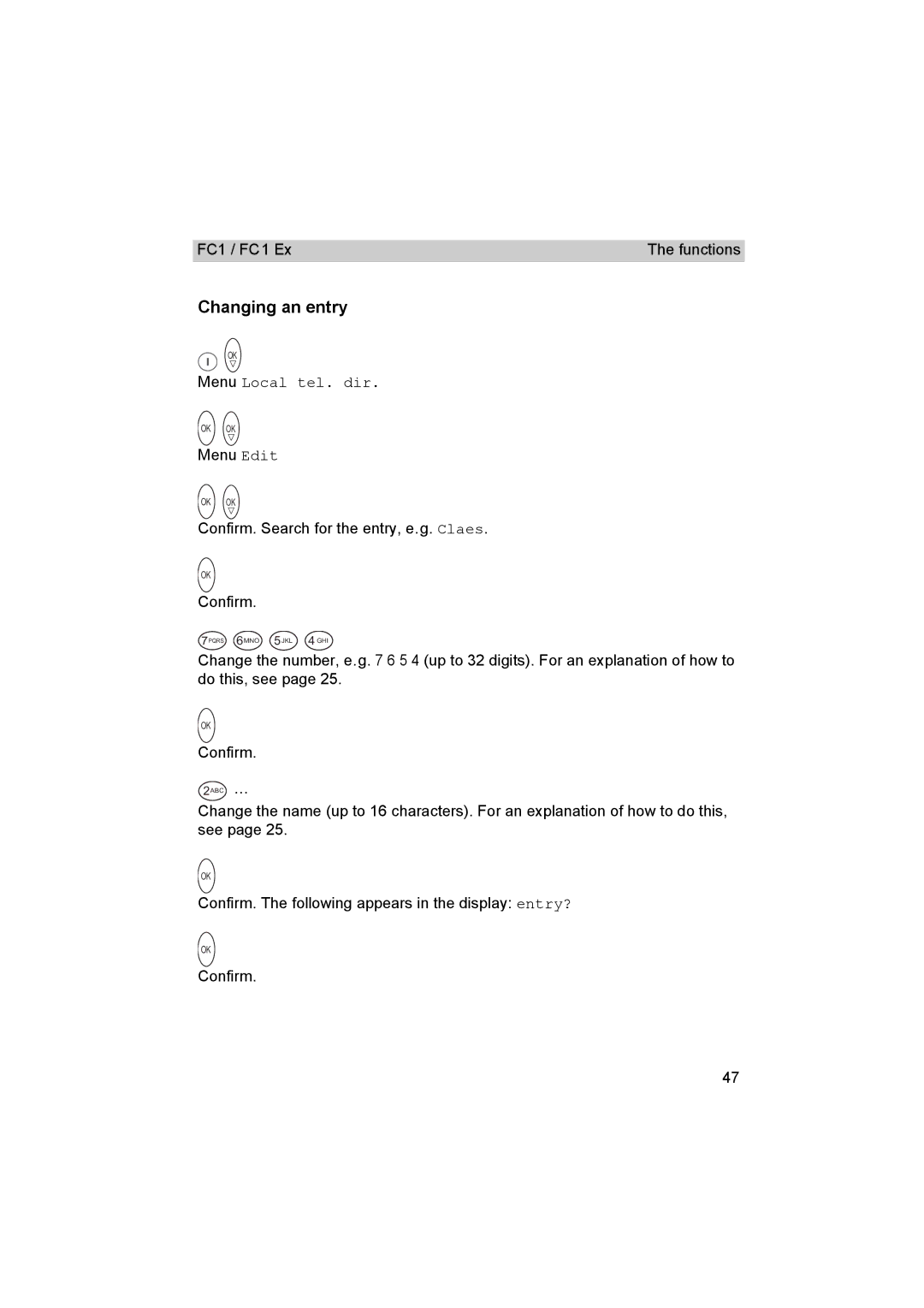 Avaya FC1 manual Changing an entry 