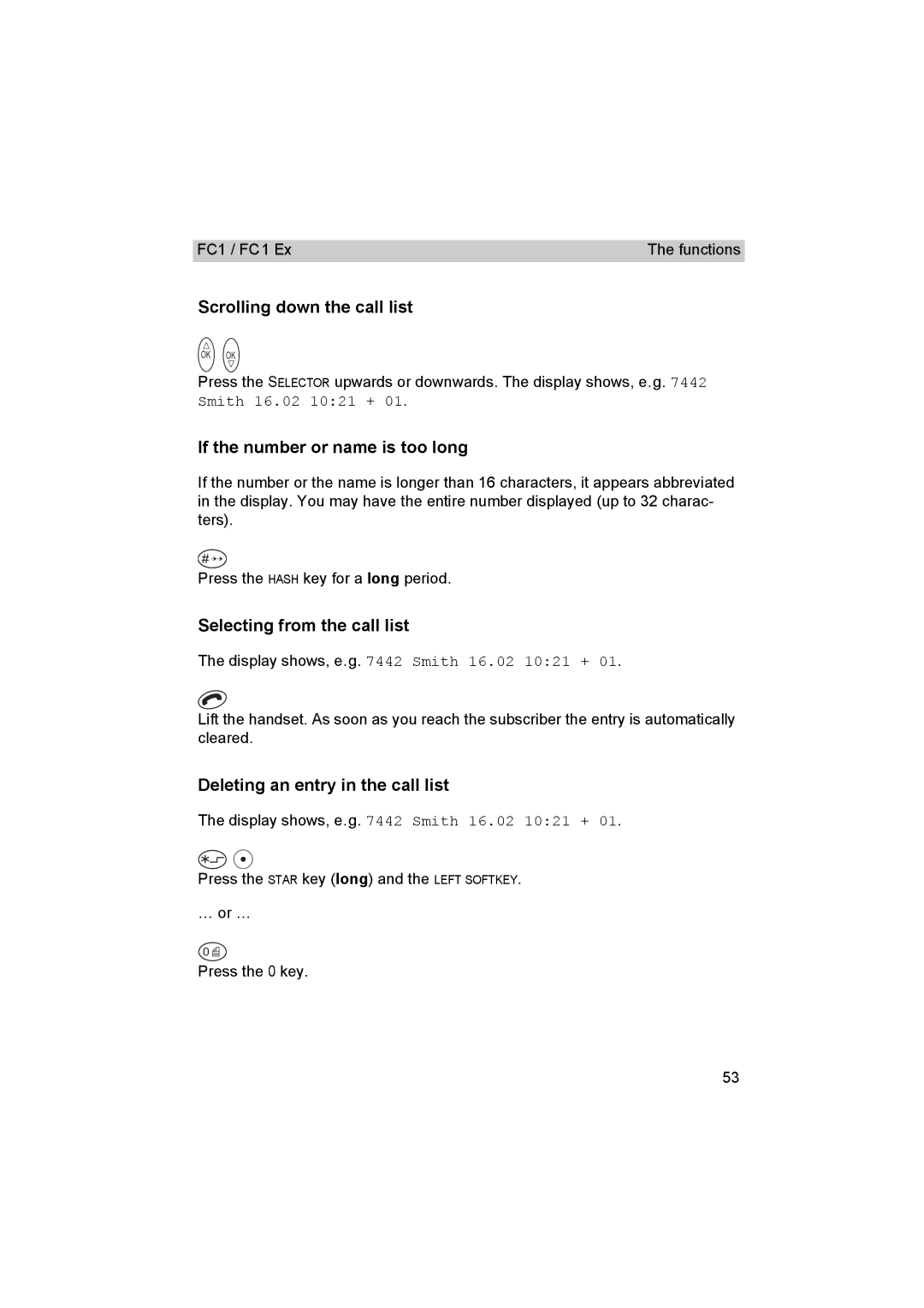 Avaya FC1 manual Scrolling down the call list, If the number or name is too long, Selecting from the call list 