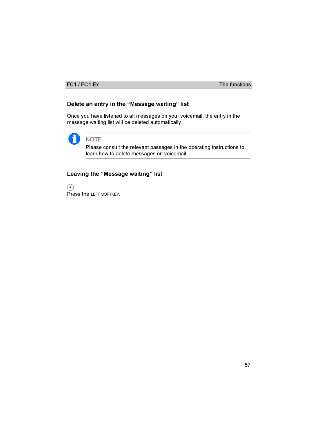 Avaya FC1 manual Delete an entry in the Message waiting list, Leaving the Message waiting list 