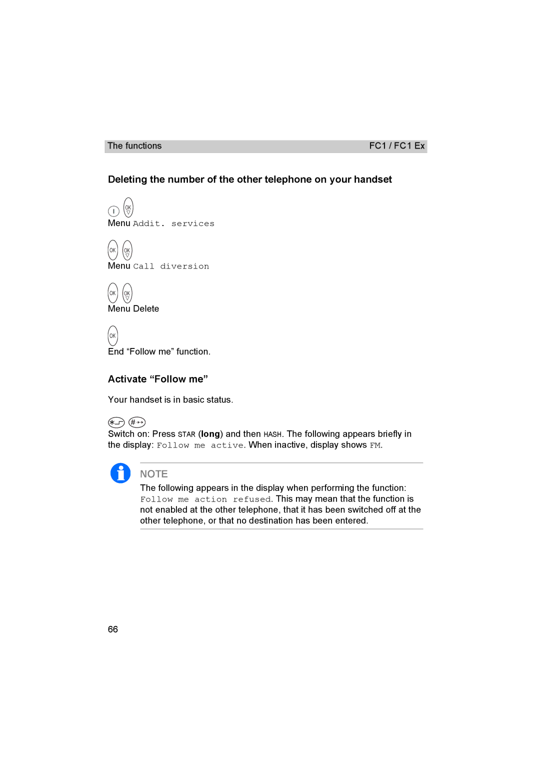 Avaya FC1 manual Deleting the number of the other telephone on your handset, Activate Follow me 