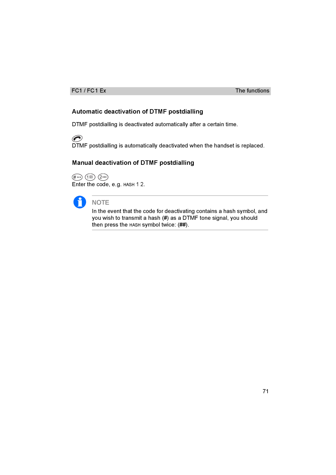 Avaya FC1 manual Automatic deactivation of Dtmf postdialling, Manual deactivation of Dtmf postdialling 