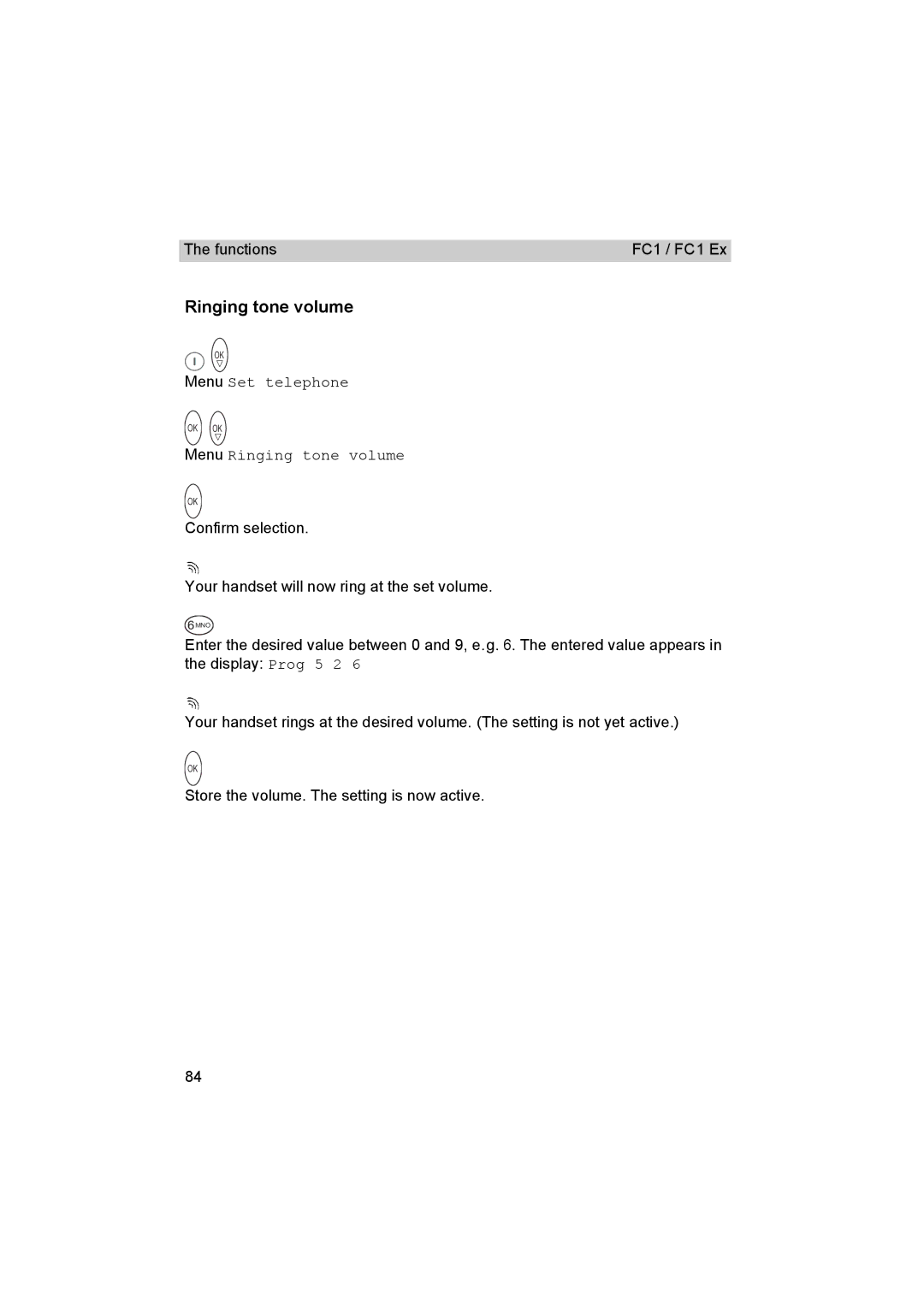 Avaya FC1 manual Menu Ringing tone volume 