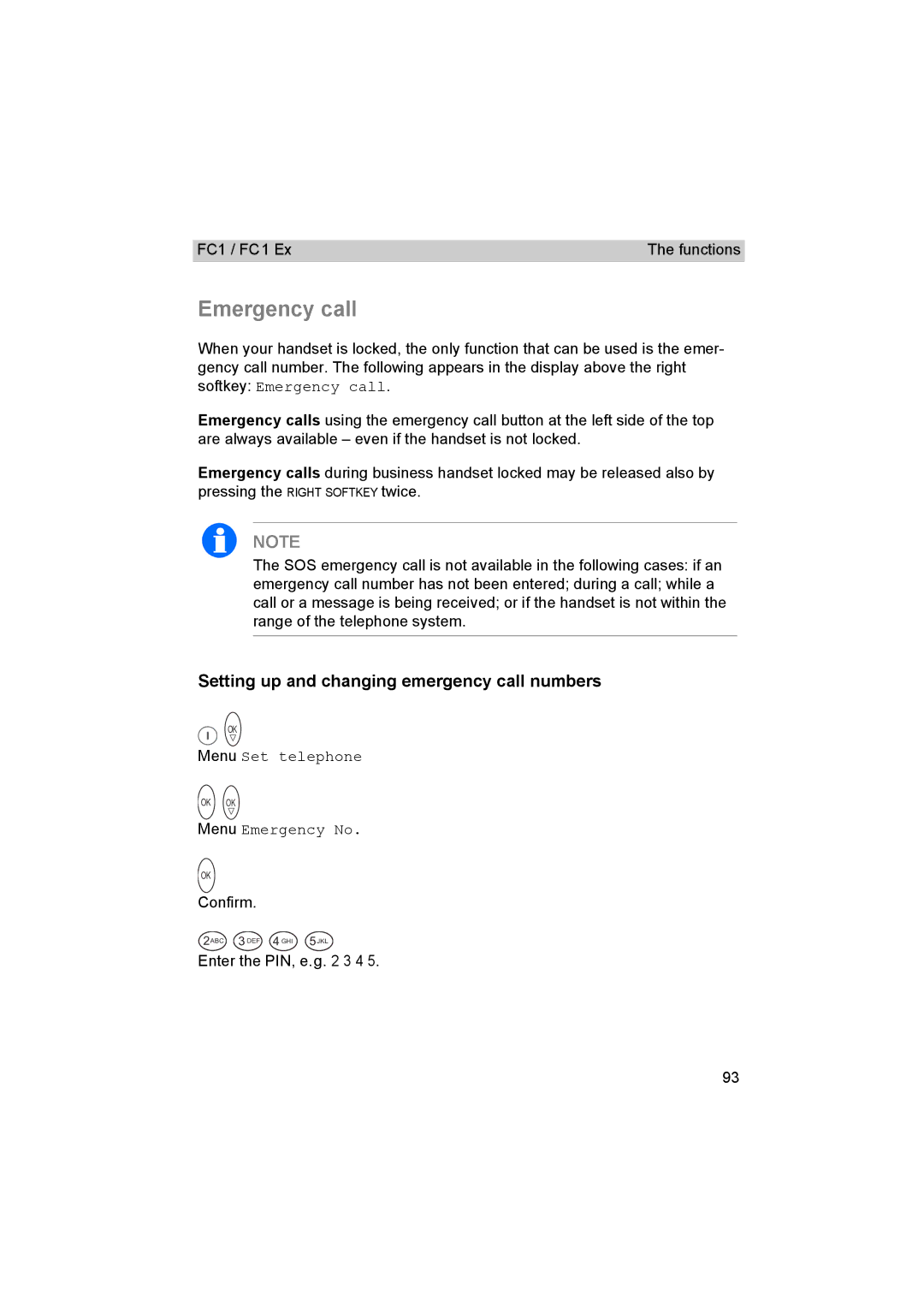 Avaya FC1 manual Emergency call, Setting up and changing emergency call numbers, Menu Emergency No 