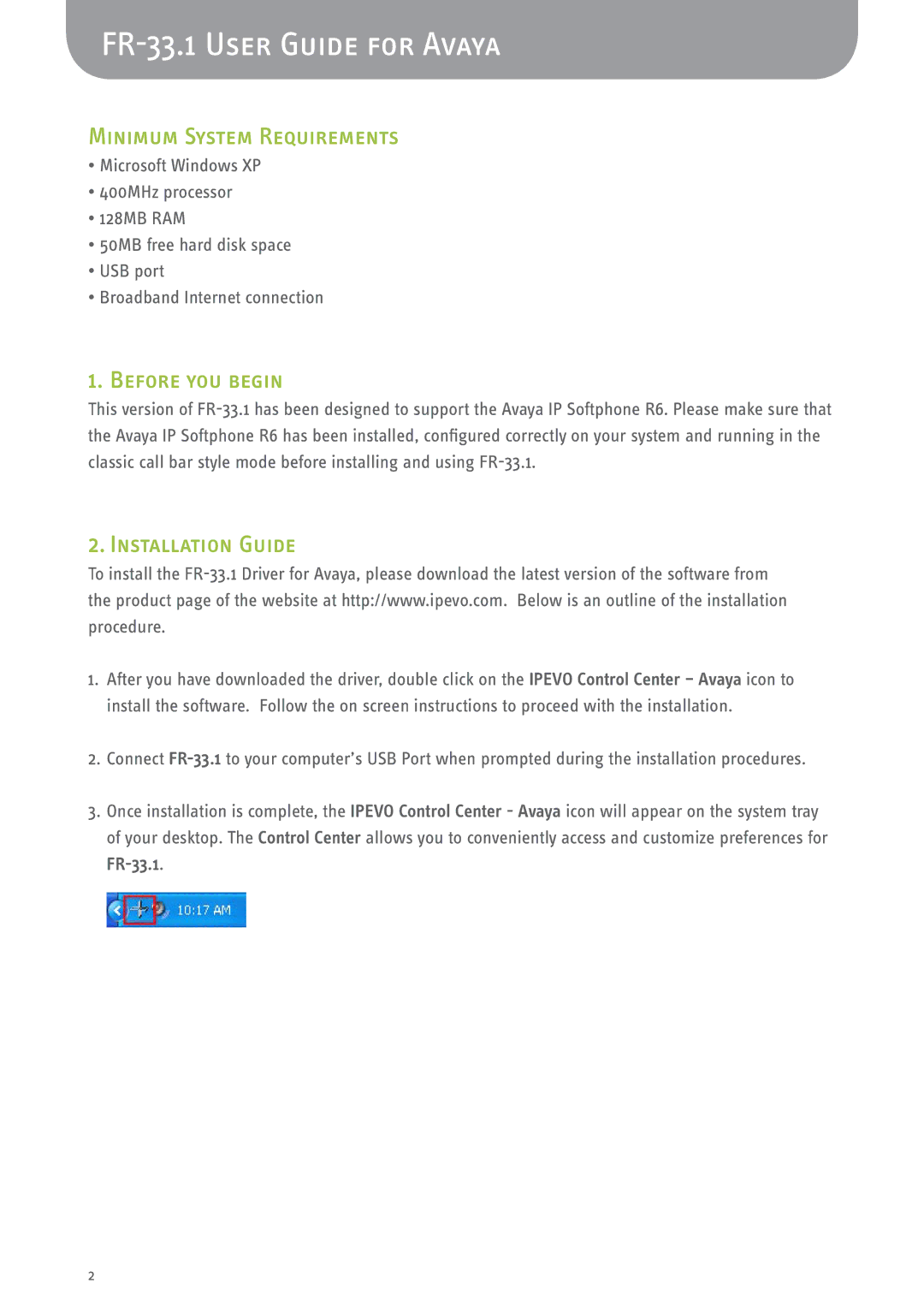 Avaya FR-33.1 quick start Minimum System Requirements, Before you begin, Installation Guide 