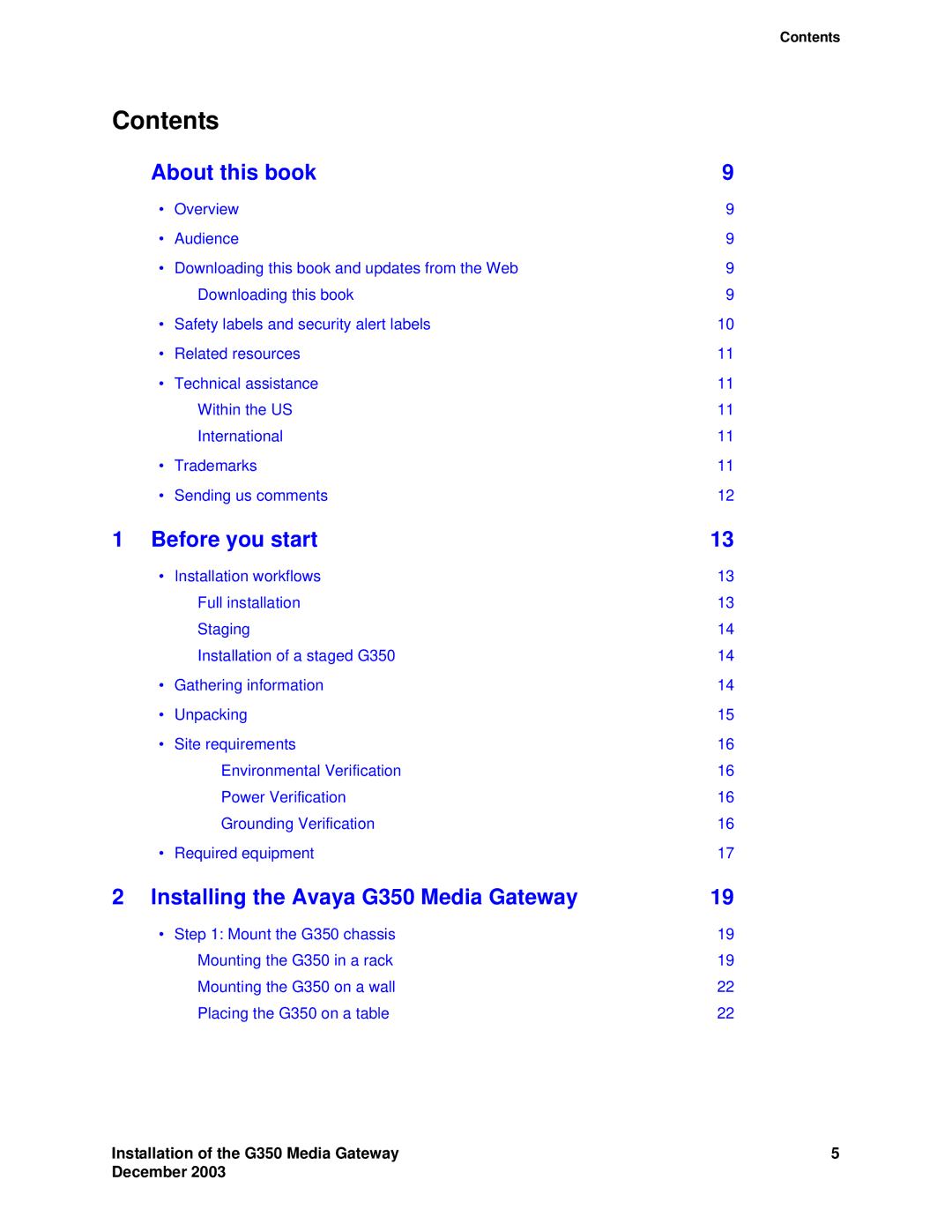 Avaya G350 manual Contents 