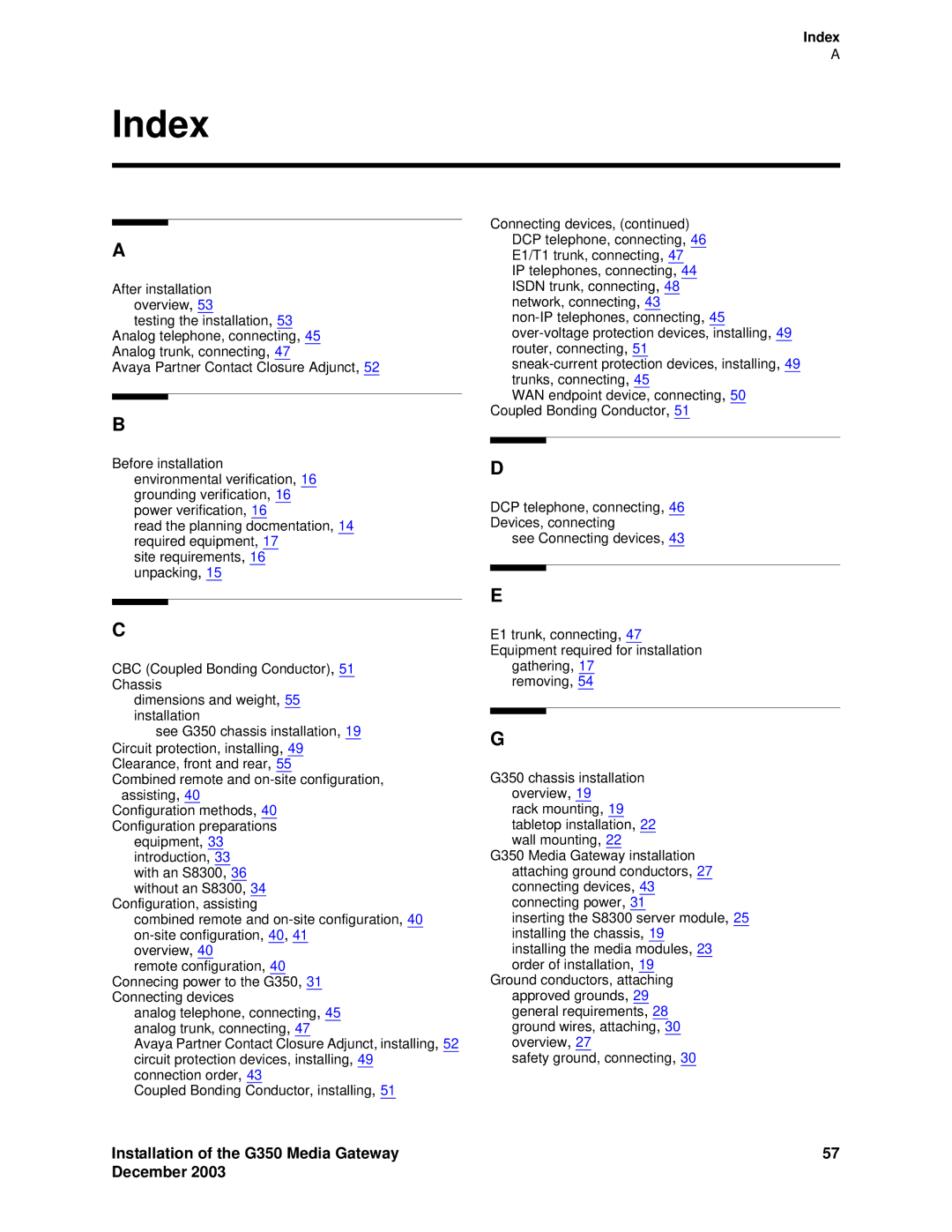 Avaya G350 manual Index 