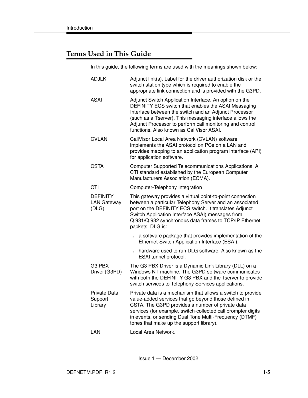 Avaya G3PBX manual Terms Used in This Guide, Adjlk 