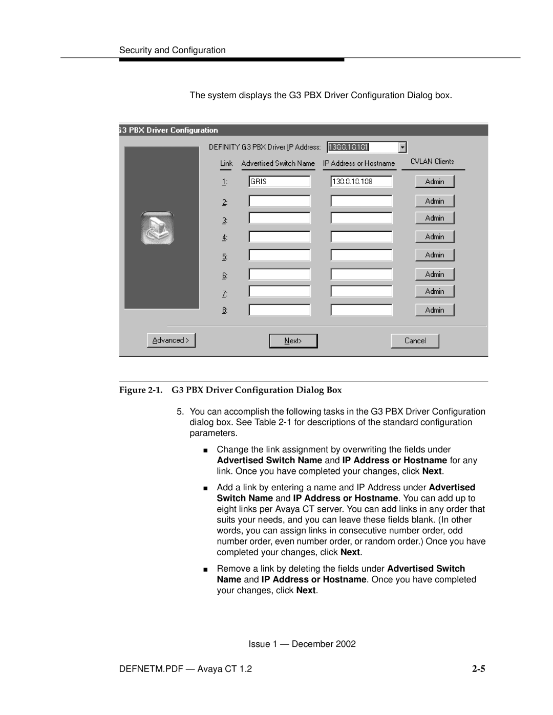 Avaya G3PBX manual G3 PBX Driver Configuration Dialog Box 