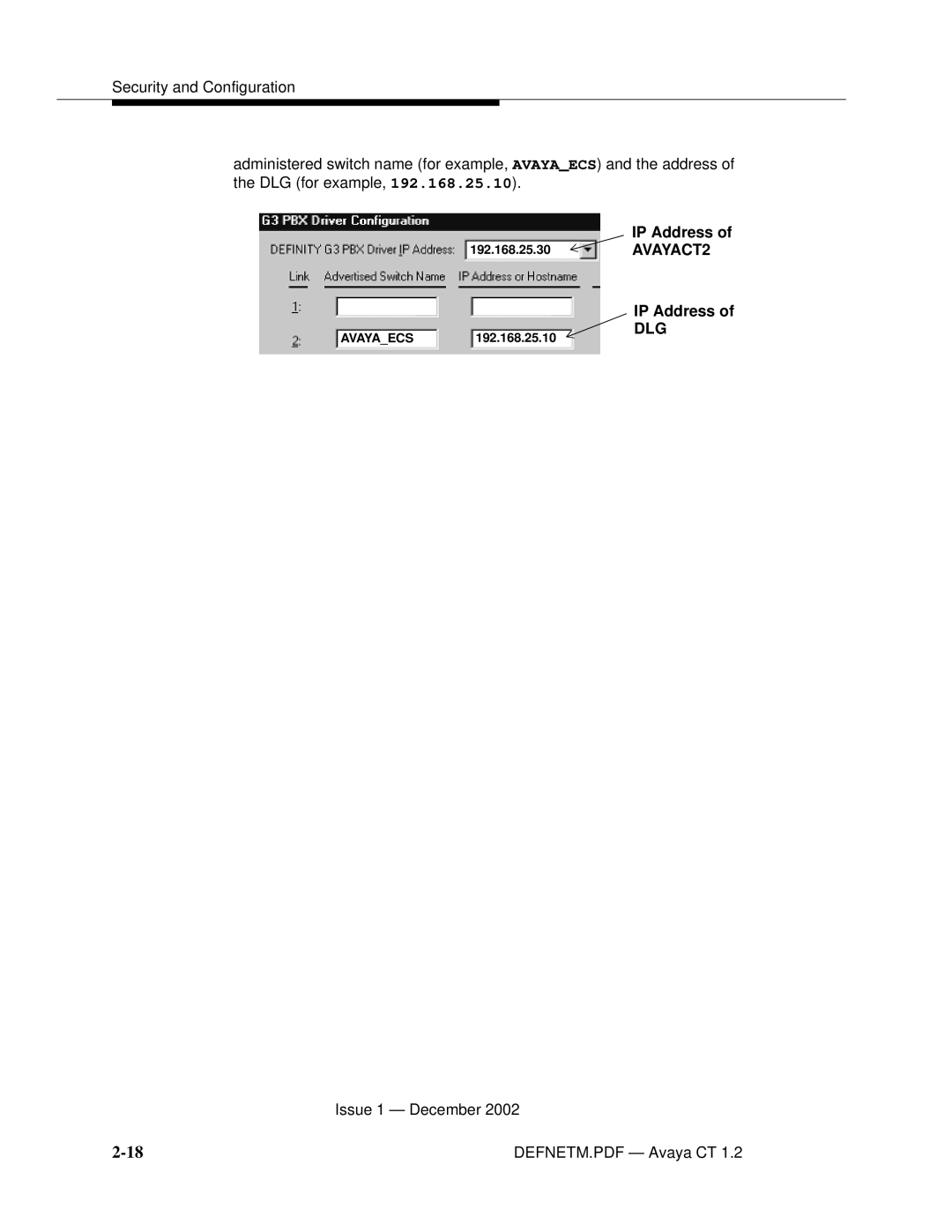 Avaya G3PBX manual AVAYACT2 AVAYAECS192.168.25.10 