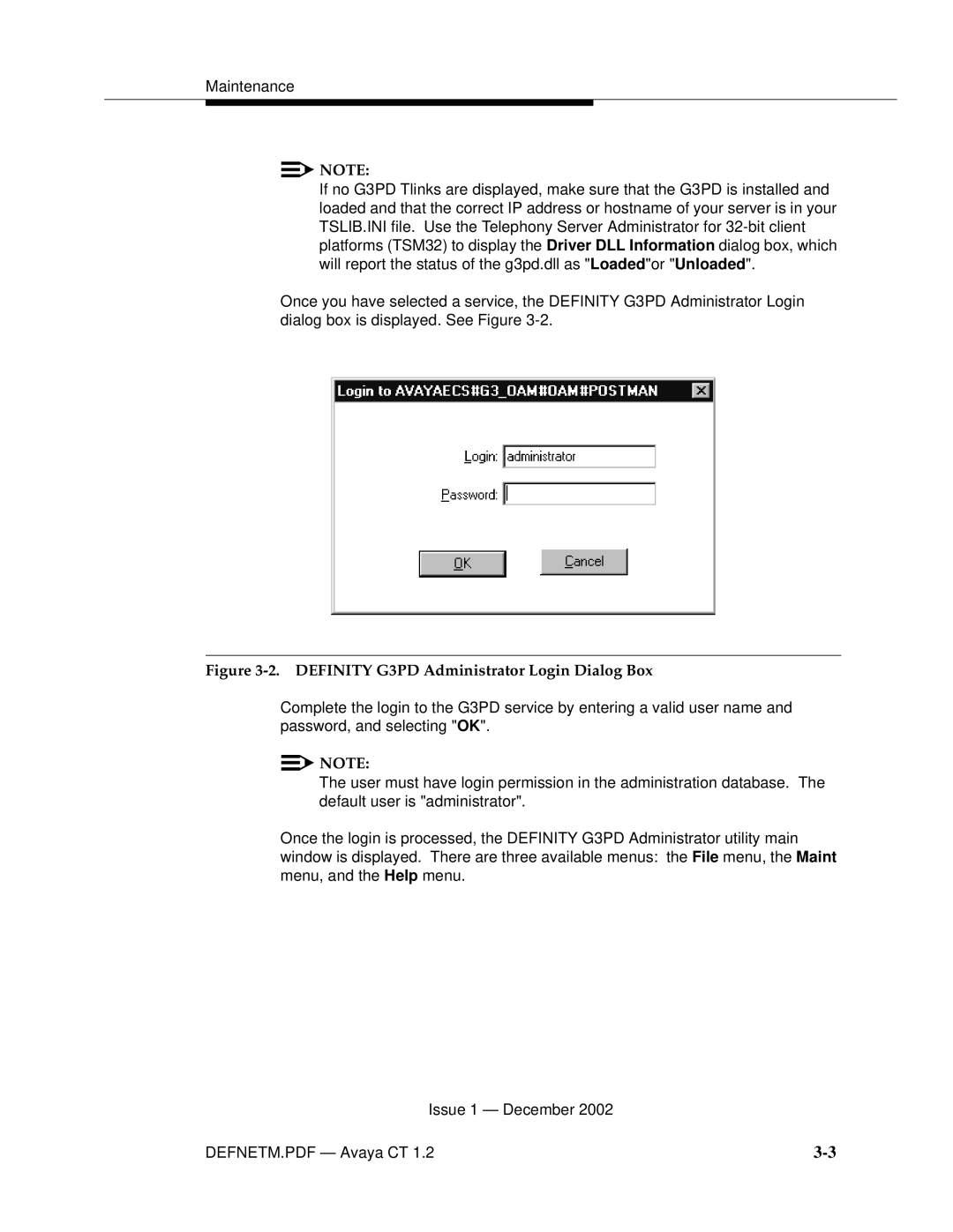 Avaya G3PBX manual Definity G3PD Administrator Login Dialog Box 