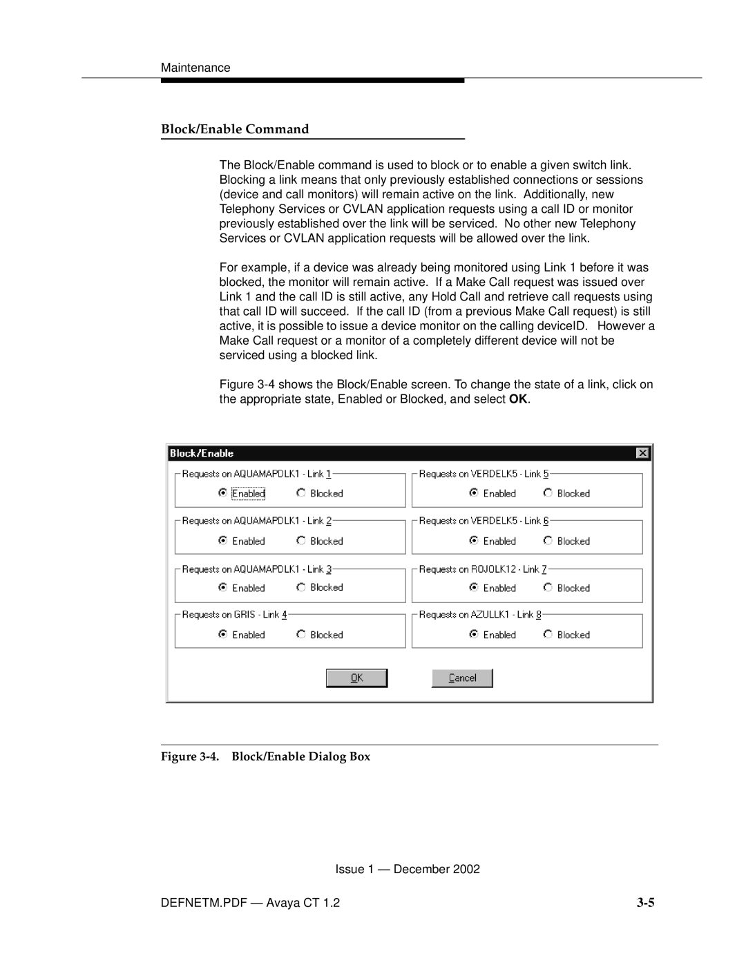 Avaya G3PBX manual Block/Enable Command, Block/Enable Dialog Box 