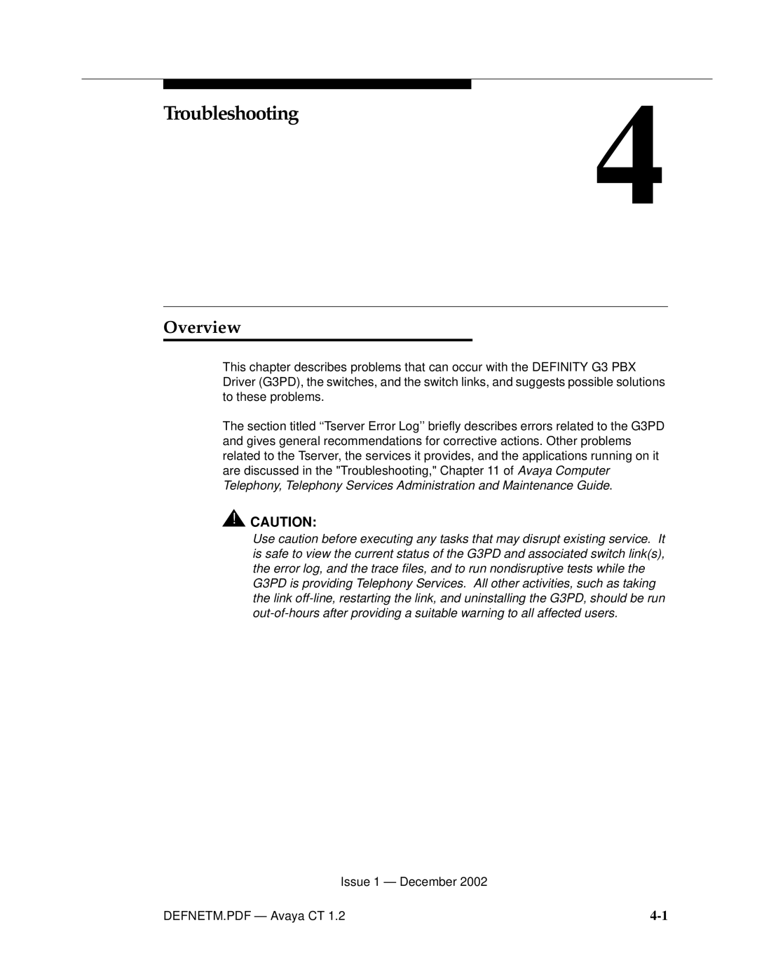 Avaya G3PBX manual Troubleshooting 