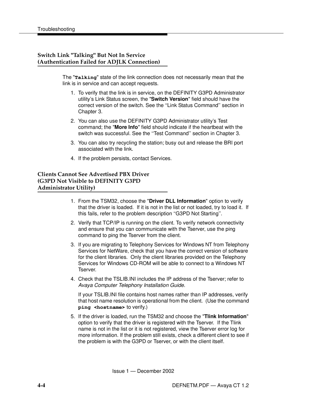 Avaya G3PBX manual Troubleshooting 