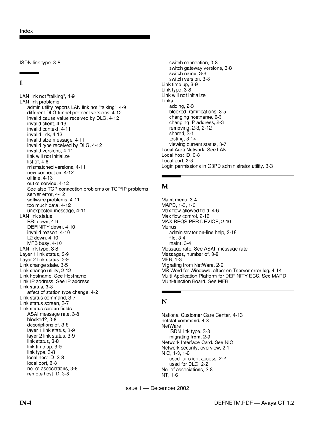 Avaya G3PBX manual IN-4 