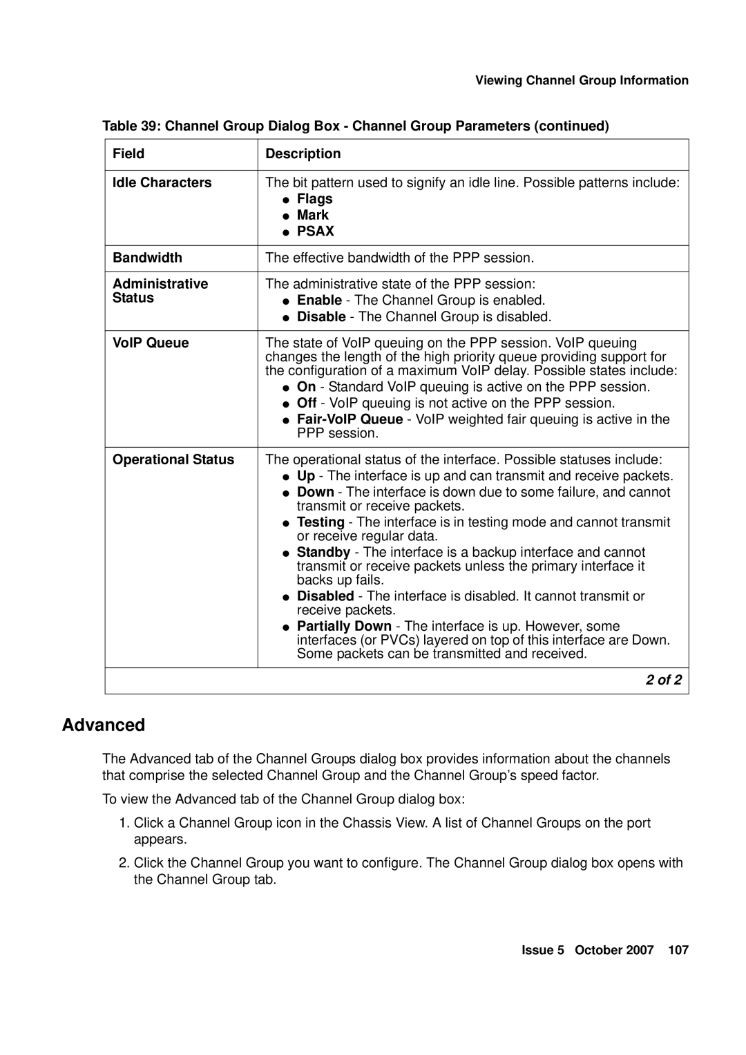 Avaya G250, G450 manual Advanced, Flags, Mark, Psax, Bandwidth 