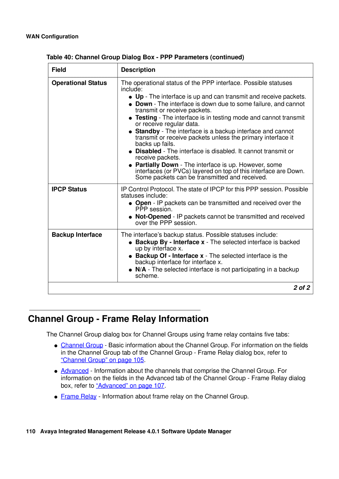 Avaya G450, G250 manual Channel Group Frame Relay Information, Ipcp Status, Backup Interface 