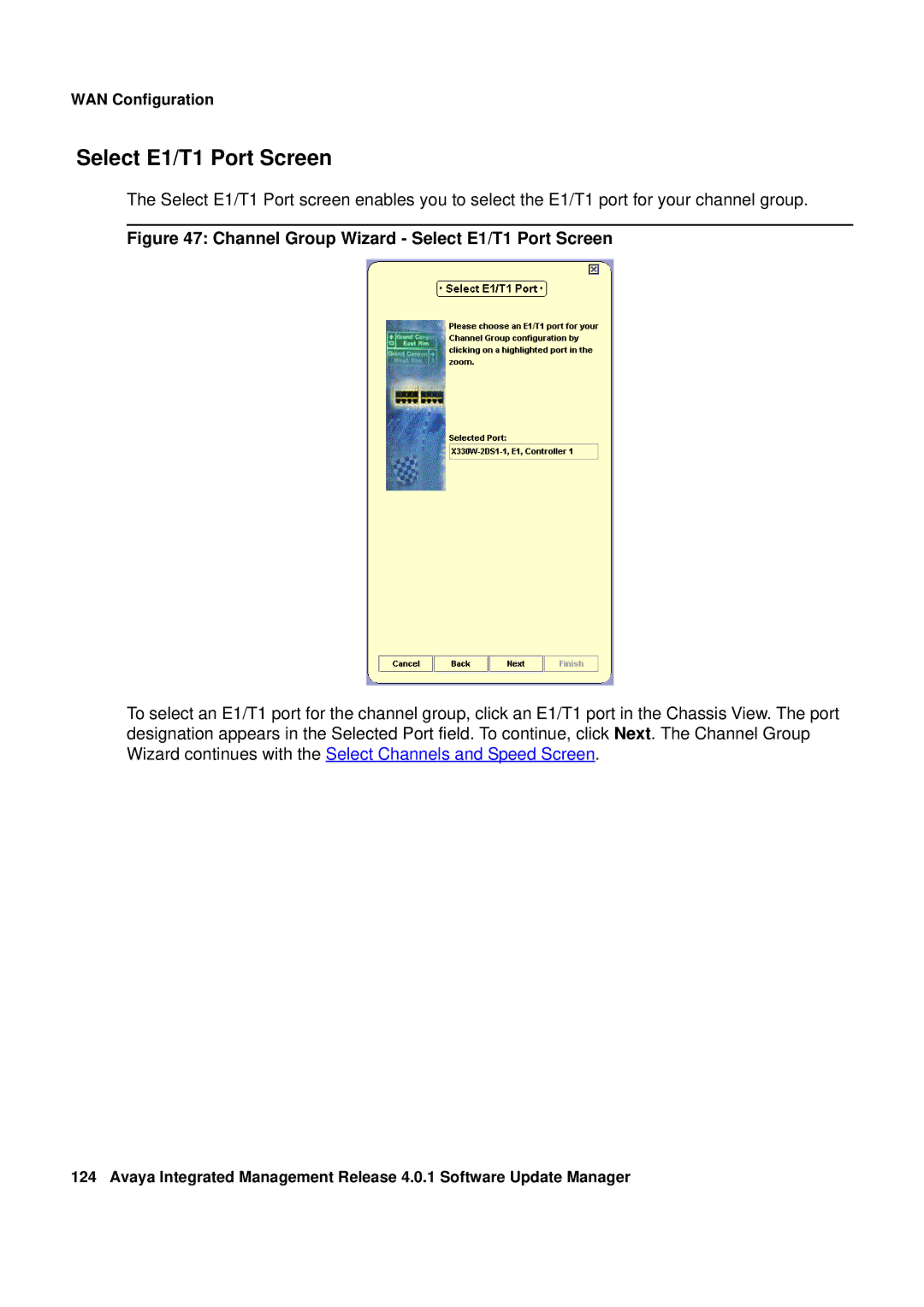 Avaya G450, G250 manual Channel Group Wizard Select E1/T1 Port Screen 
