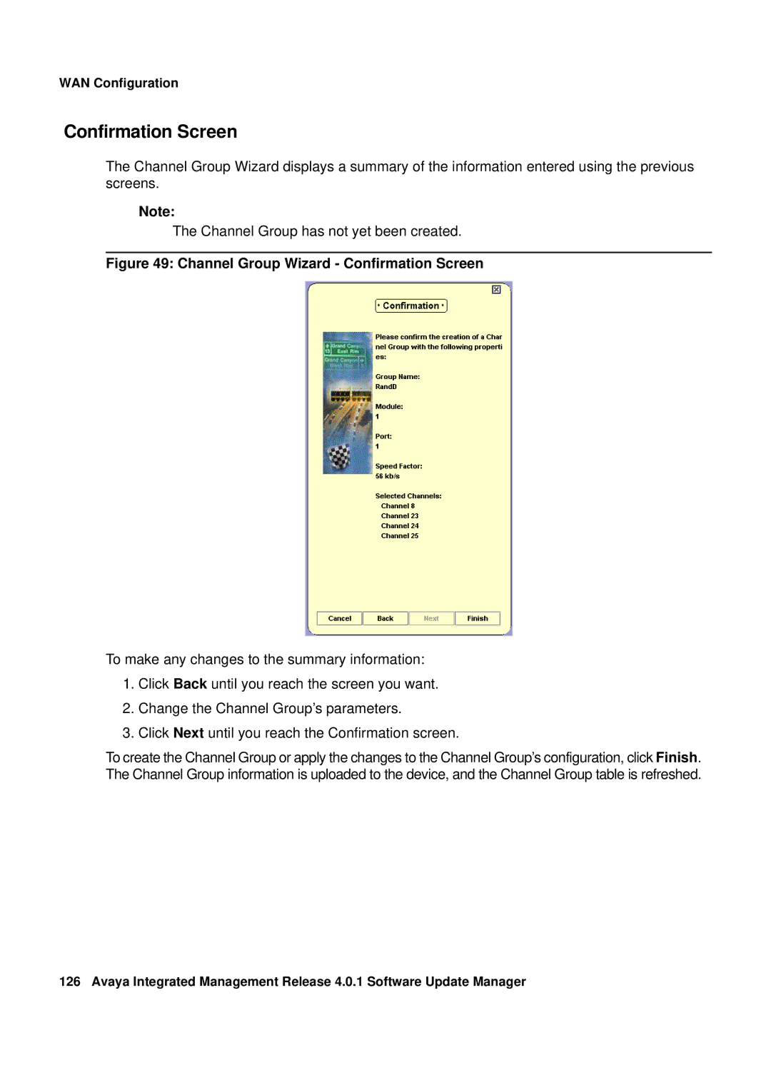 Avaya G450, G250 manual Channel Group Wizard Confirmation Screen 