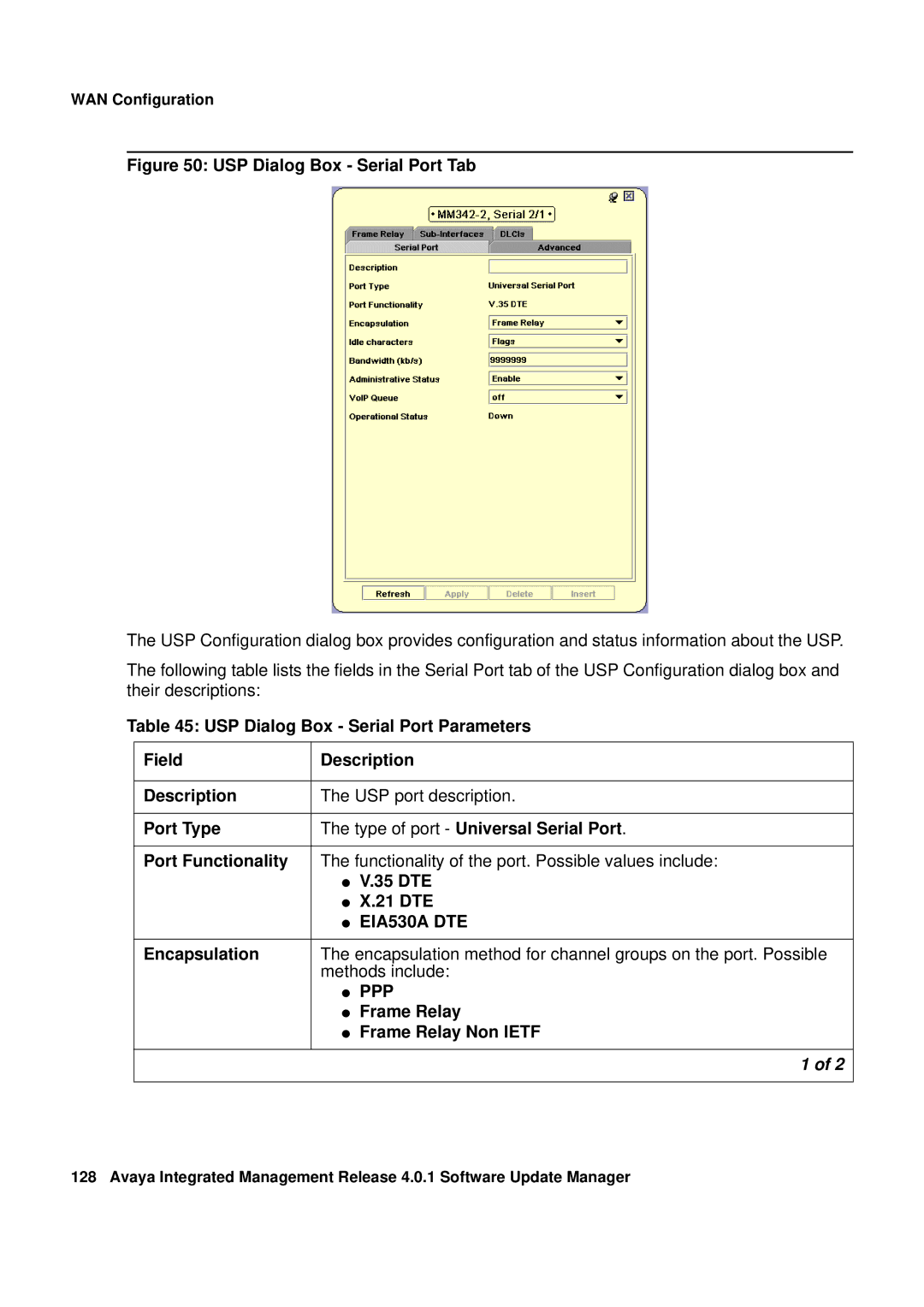 Avaya G450, G250 manual USP Dialog Box Serial Port Tab 