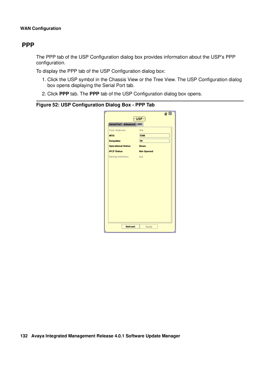 Avaya G450, G250 manual USP Configuration Dialog Box PPP Tab 