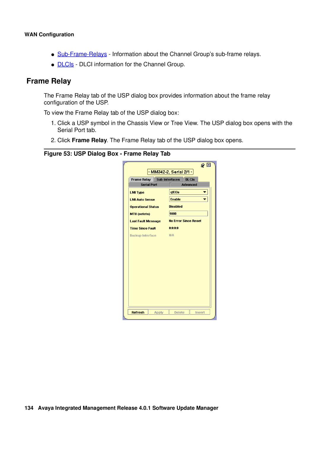 Avaya G450, G250 manual USP Dialog Box Frame Relay Tab 