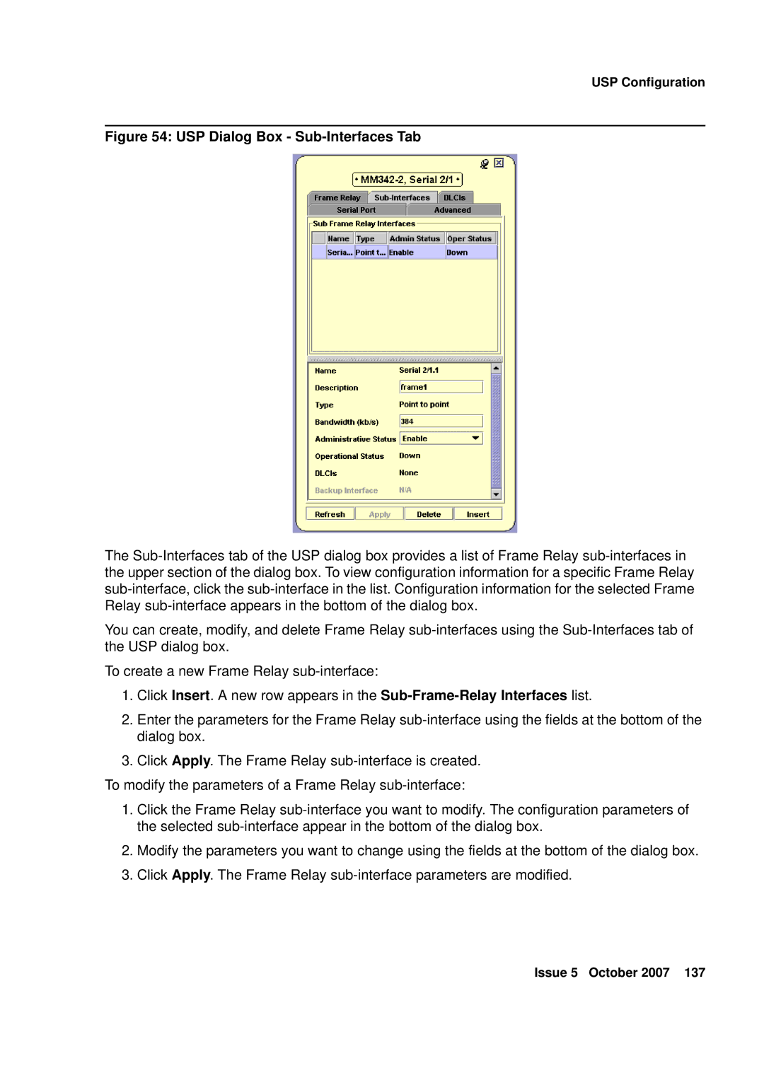 Avaya G250, G450 manual USP Dialog Box Sub-Interfaces Tab 