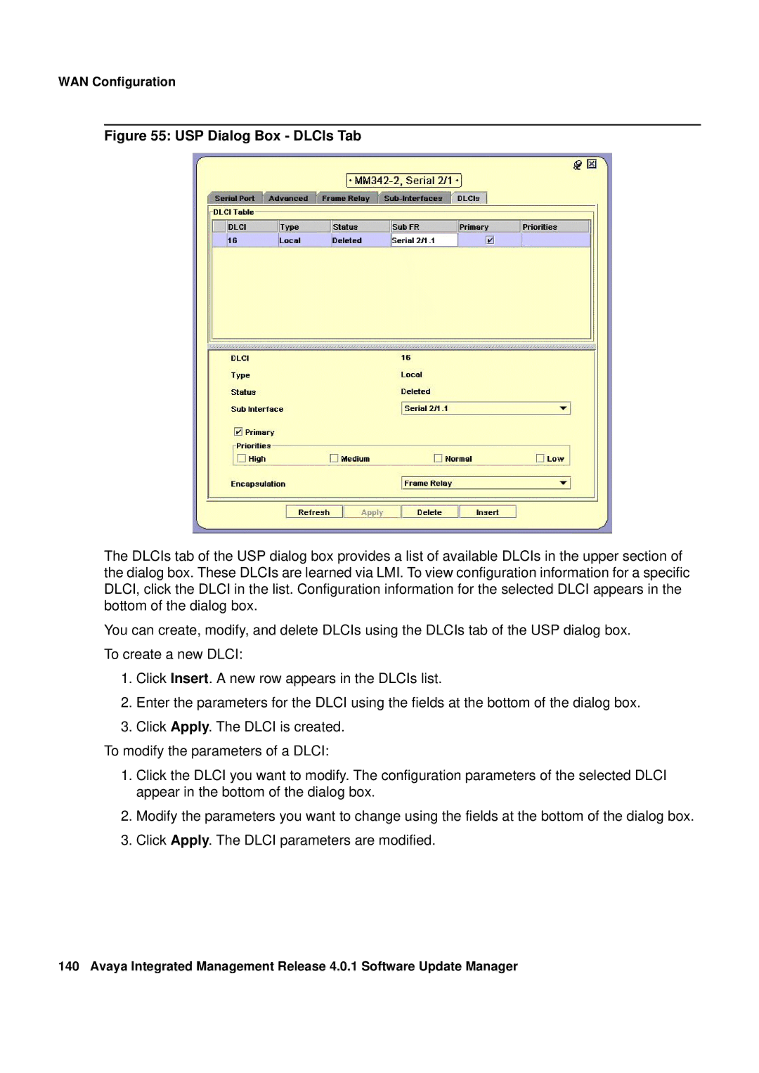 Avaya G450, G250 manual USP Dialog Box DLCIs Tab 