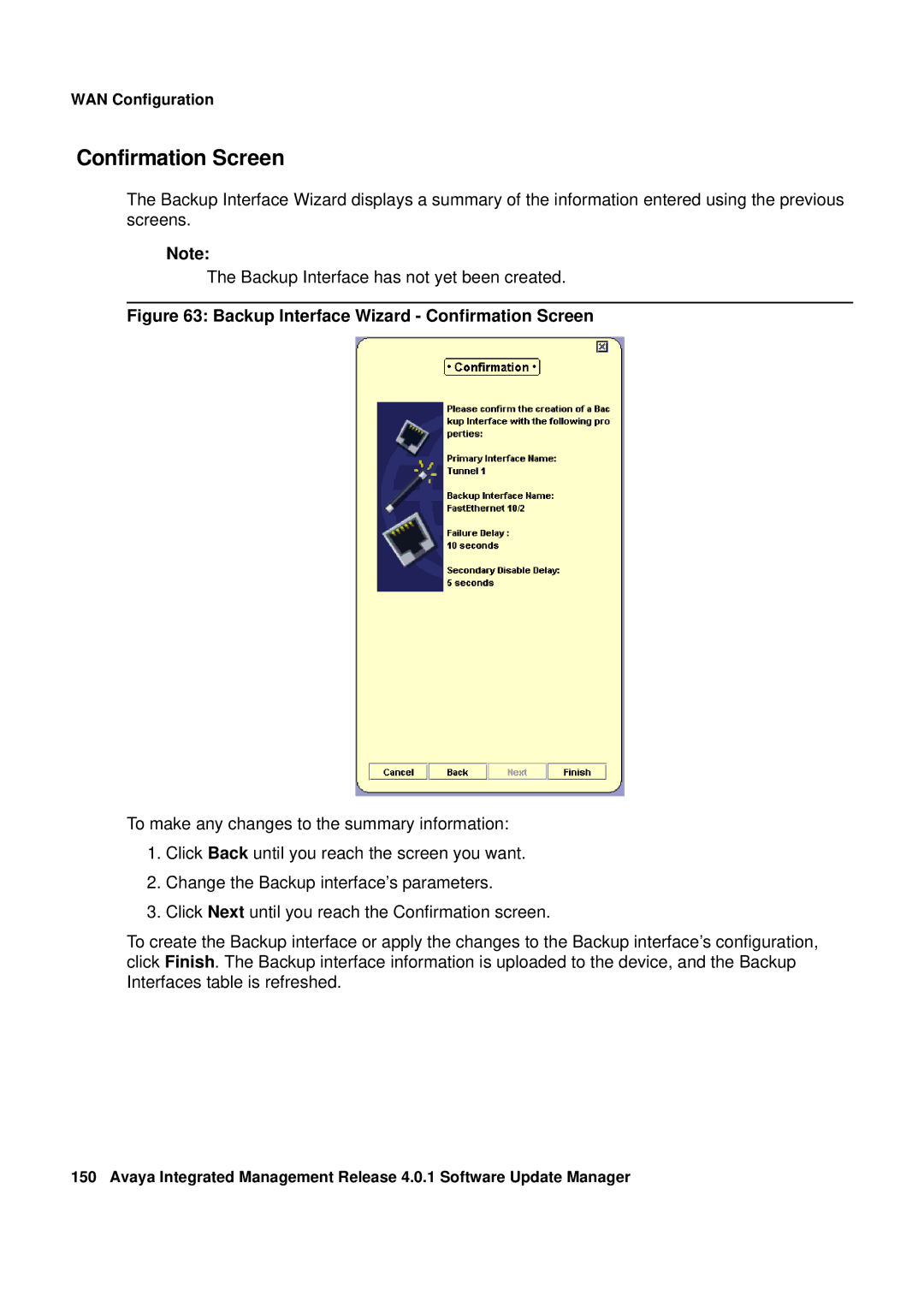 Avaya G450, G250 manual Backup Interface Wizard Confirmation Screen 