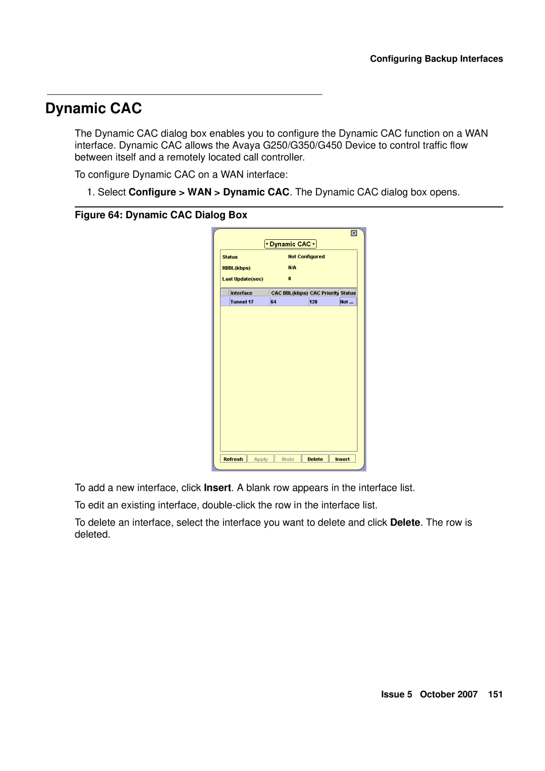 Avaya G250, G450 manual Dynamic CAC Dialog Box 