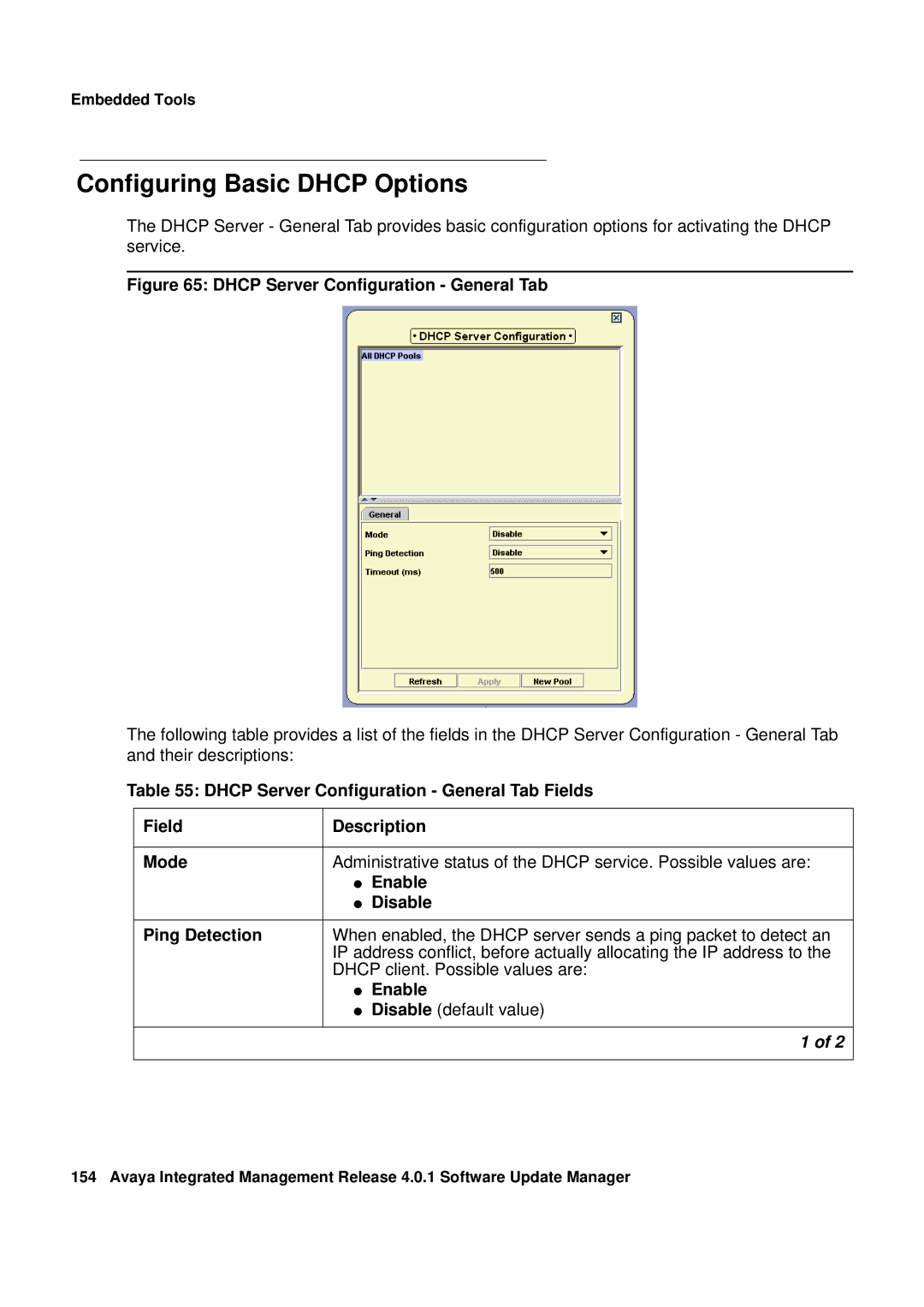 Avaya G450, G250 manual Configuring Basic Dhcp Options, Dhcp Server Configuration General Tab 