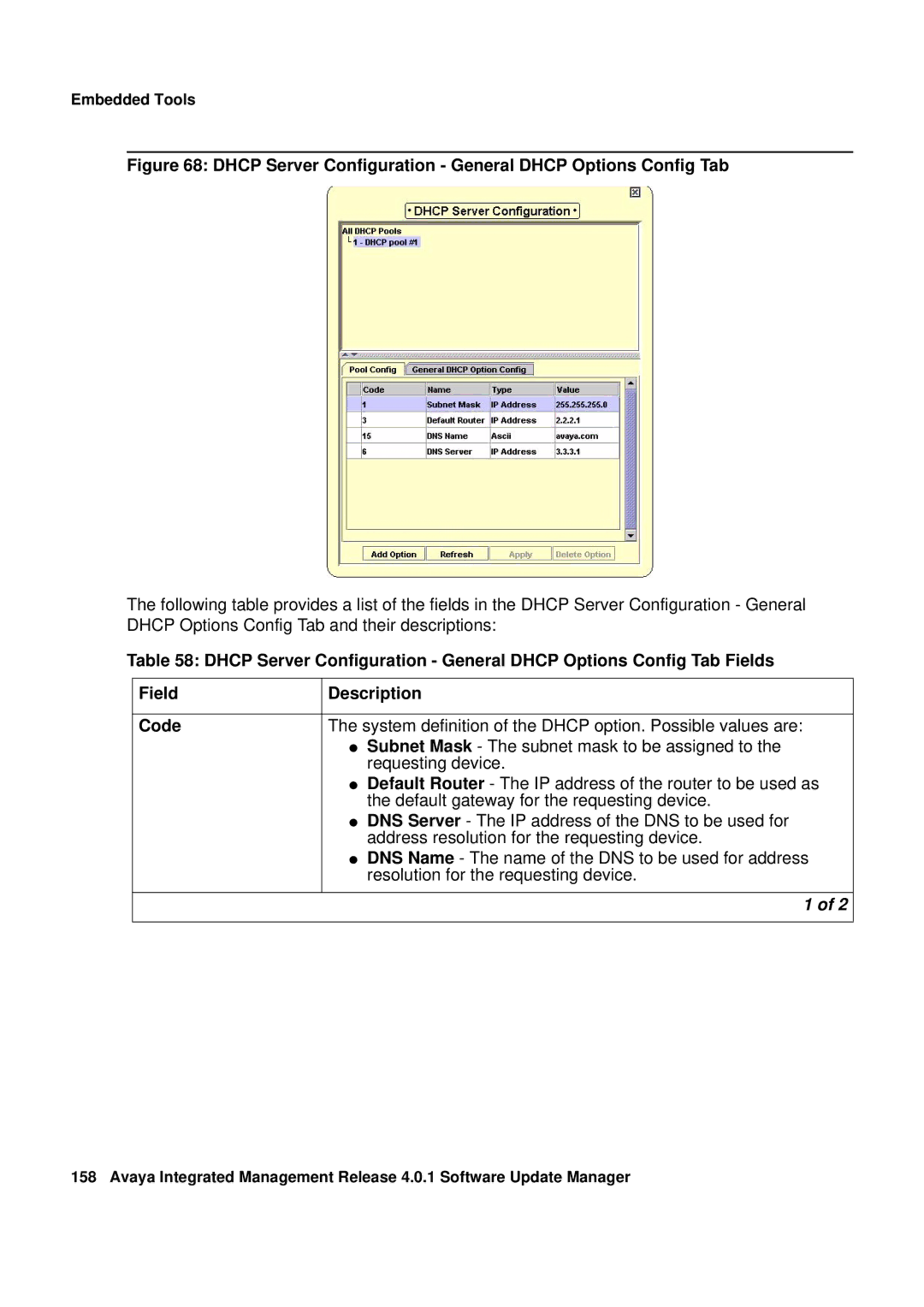 Avaya G450, G250 manual Dhcp Server Configuration General Dhcp Options Config Tab 