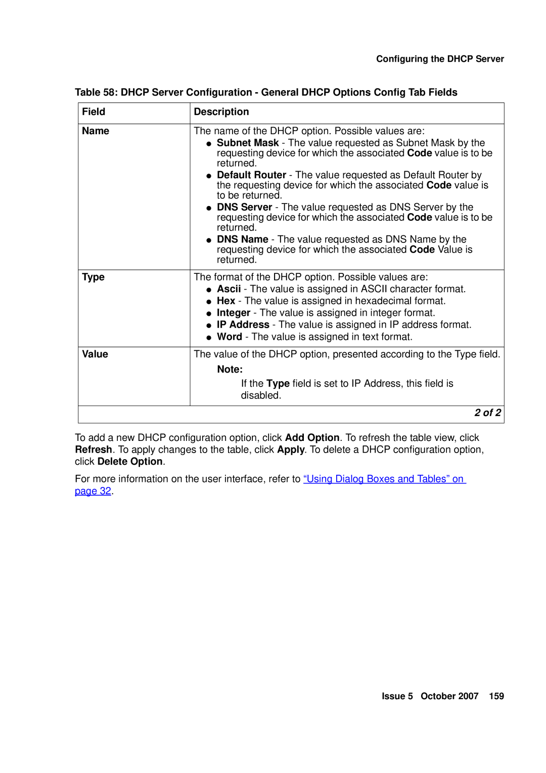 Avaya G250, G450 manual Name of the Dhcp option. Possible values are 